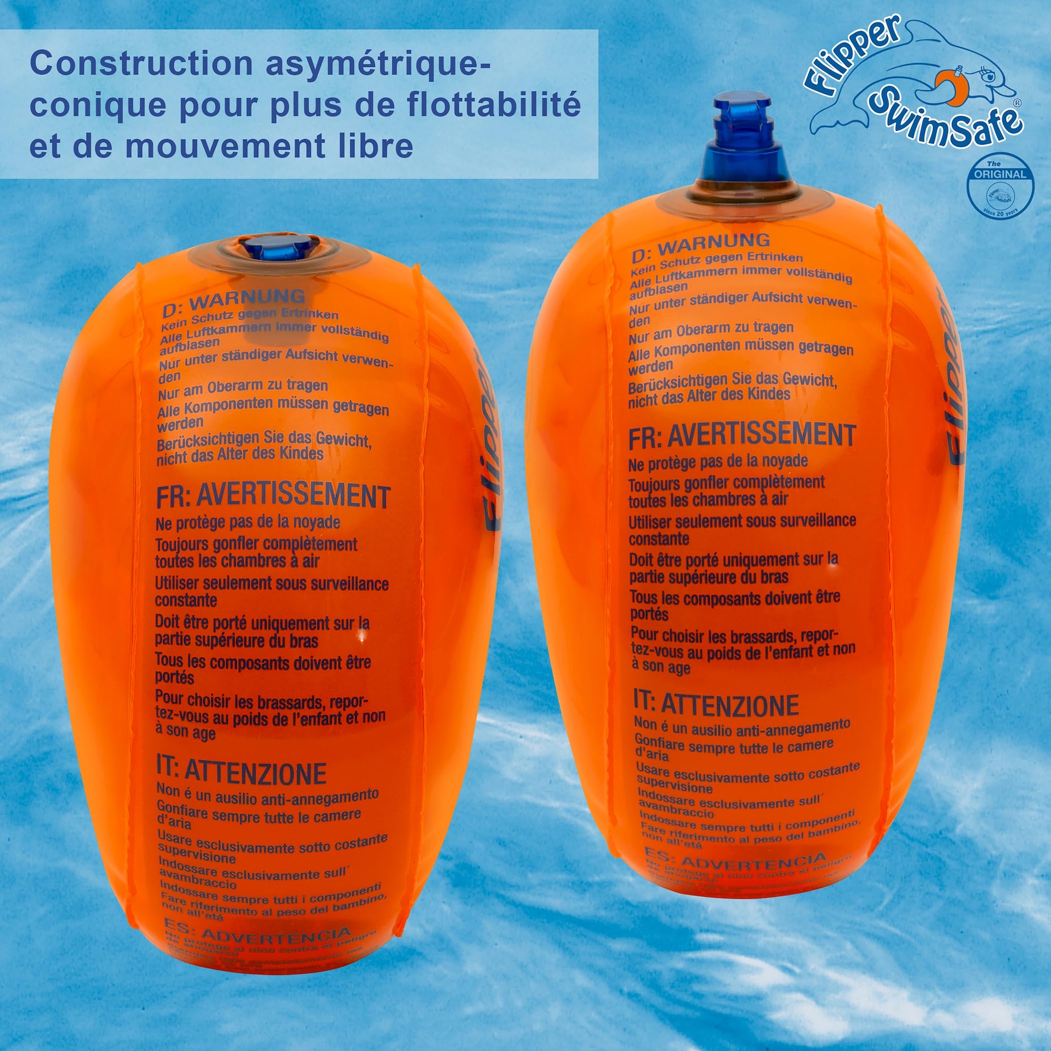 Flipper SwimSafe Aide à la Natation pour Les Tout-Petits, brassards avec Noyau en Mousse PE incassable pour Apprendre à Nager, vainqueur du Test Stiftung Warentest 05/2024