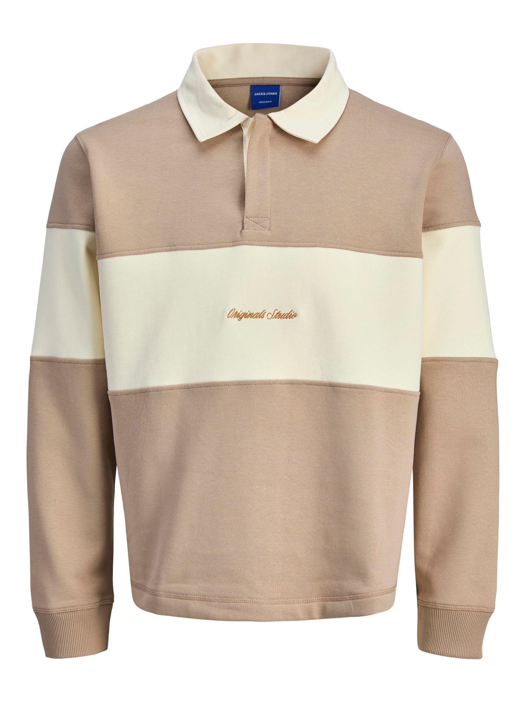 JACK & JONES Men's Jornorrebro Blocking Sweat Polo, Mocha Meringue, L