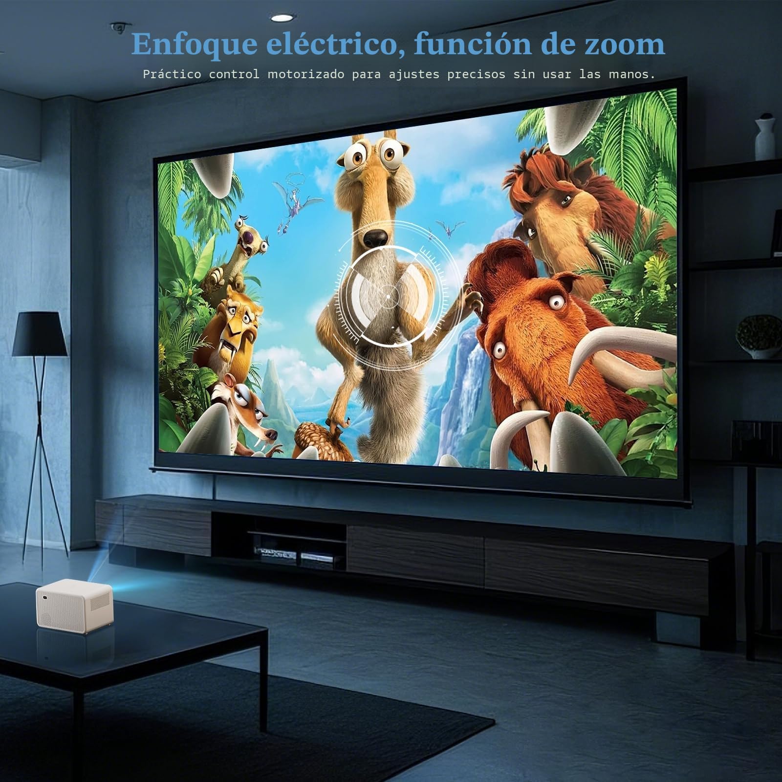 Proyector Portatil, Proyector 1080P Nativo con WiFi y Bluetooth, 16000 Lúmenes Proyectores Cine en Casa Soporte Zoom Eléctrico Enfoque para iOS y Android HDMI/USB/TV Stick/PS5/Laptop