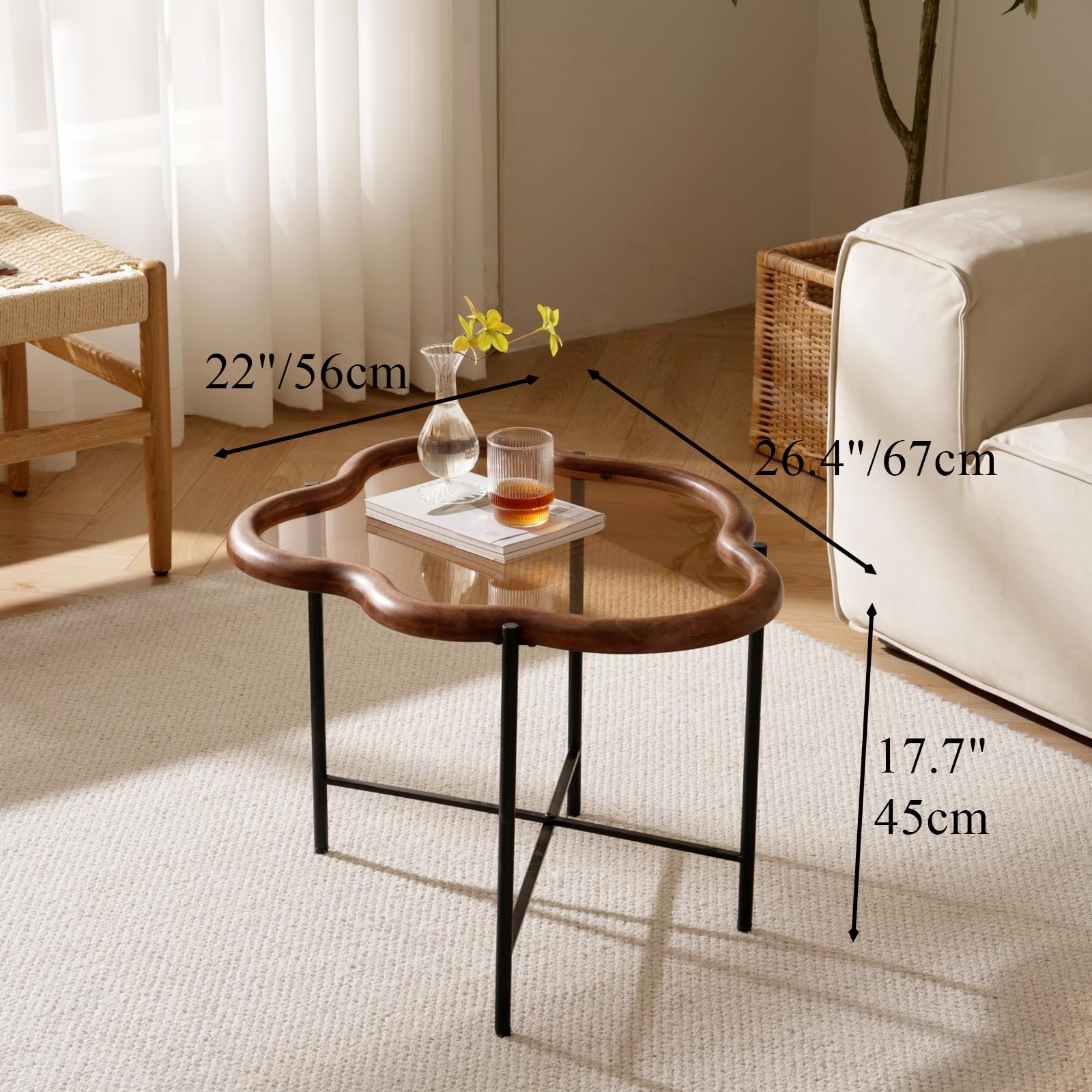 Tavolino Da Divano In Vetro E MDF Noce, Design Mid-Century, 41x21x17 Cm, 2 Ripiani, Gambe Metalliche Coniche - 4