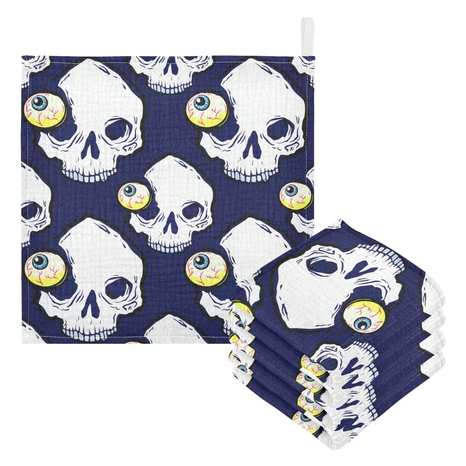 Nander 5Pack Baby Muslin Washcloths,Skull with Exploding Eyes Soft Face Cloths for Newborn, Absorbent Bath Wash Cloths, Wipes, Burp Rag,Toddlers Essentials Stuff, Baby Registry as Shower