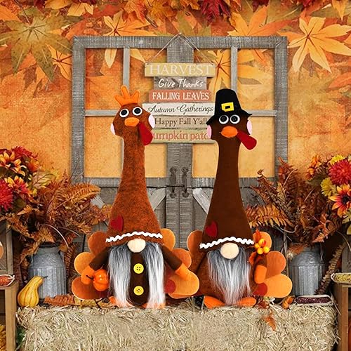 Miniatura 3 de YuQi Gnomos de pavo de peluche para el día de Acción de Gracias, 2 piezas lindas hechas a mano de cosecha de cuello largo pavo gnomo sueco, adornos