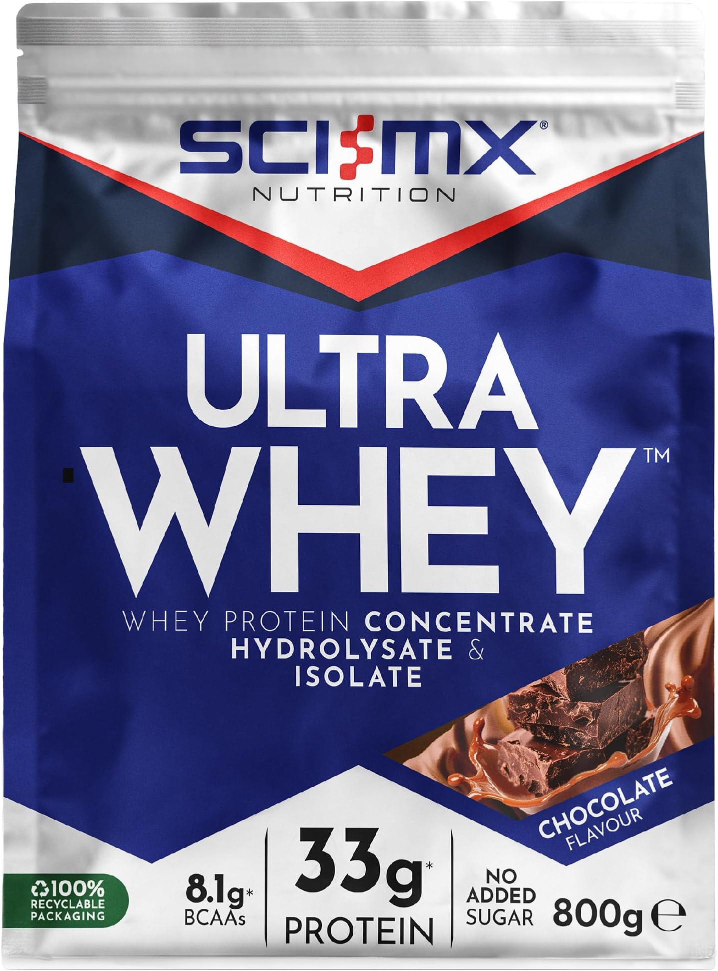 SCI-MX Ultra Whey Protein Muscle Building & Recovery Protein Powder With Naturally Occurring Glutamine & Amino Acids - Chocolate Flavour - 800G - 18 SERVINGS