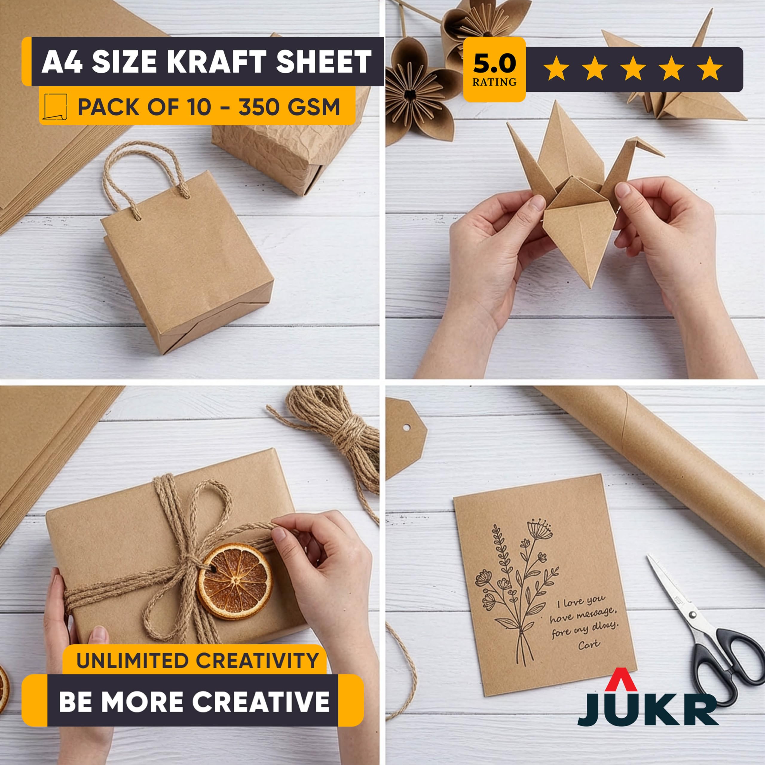350 GSM Kraft Paper Sheets - A4, Pack of 10 -9