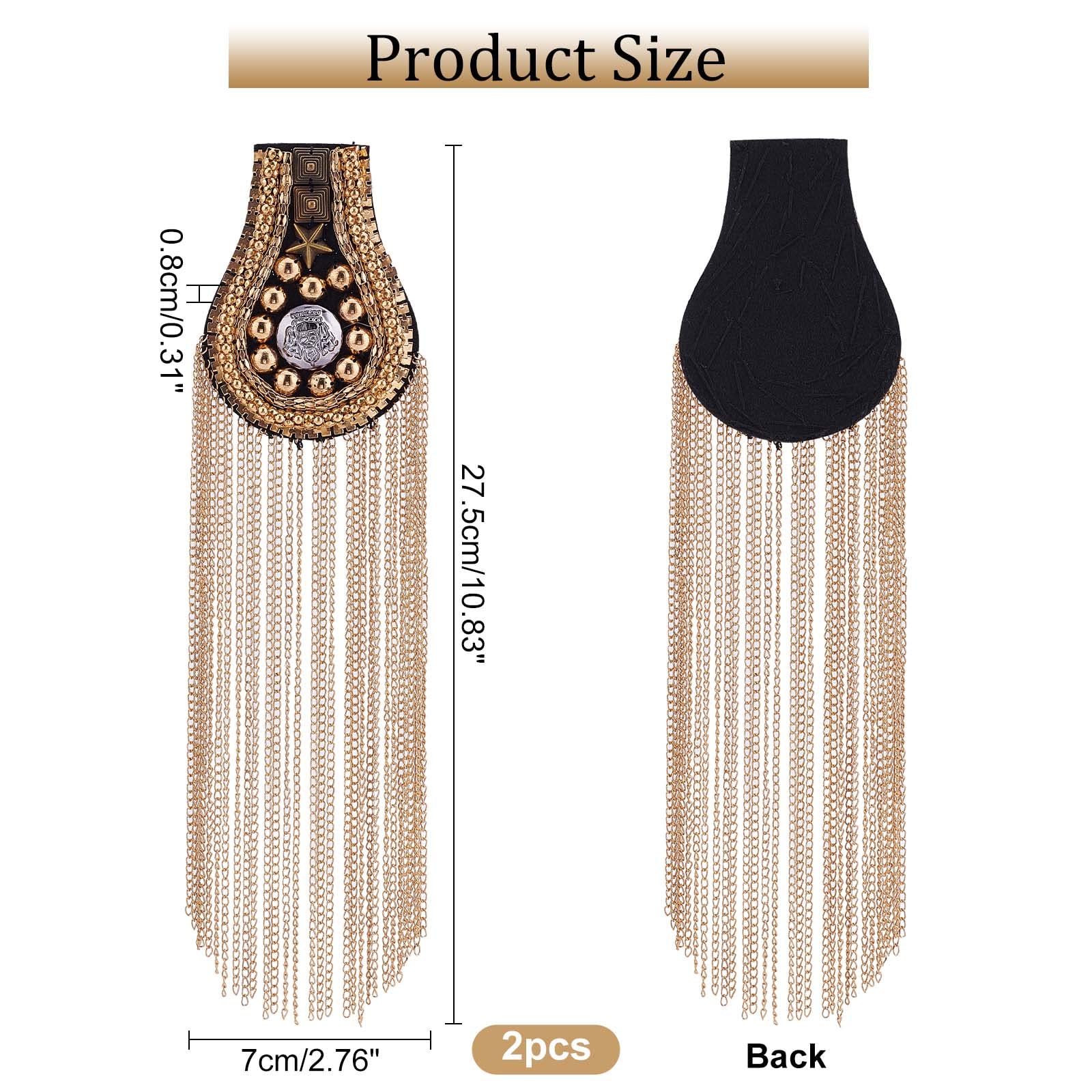 SUPERFINDINGS 2 Pcs Mode Gland Epaulettes Alliage Épaule Badge Détachable Or Clair Gland Chaîne Epaulette Épaule Décoration Fixe Par Pin Pour Vestes Métal Punk Fringe