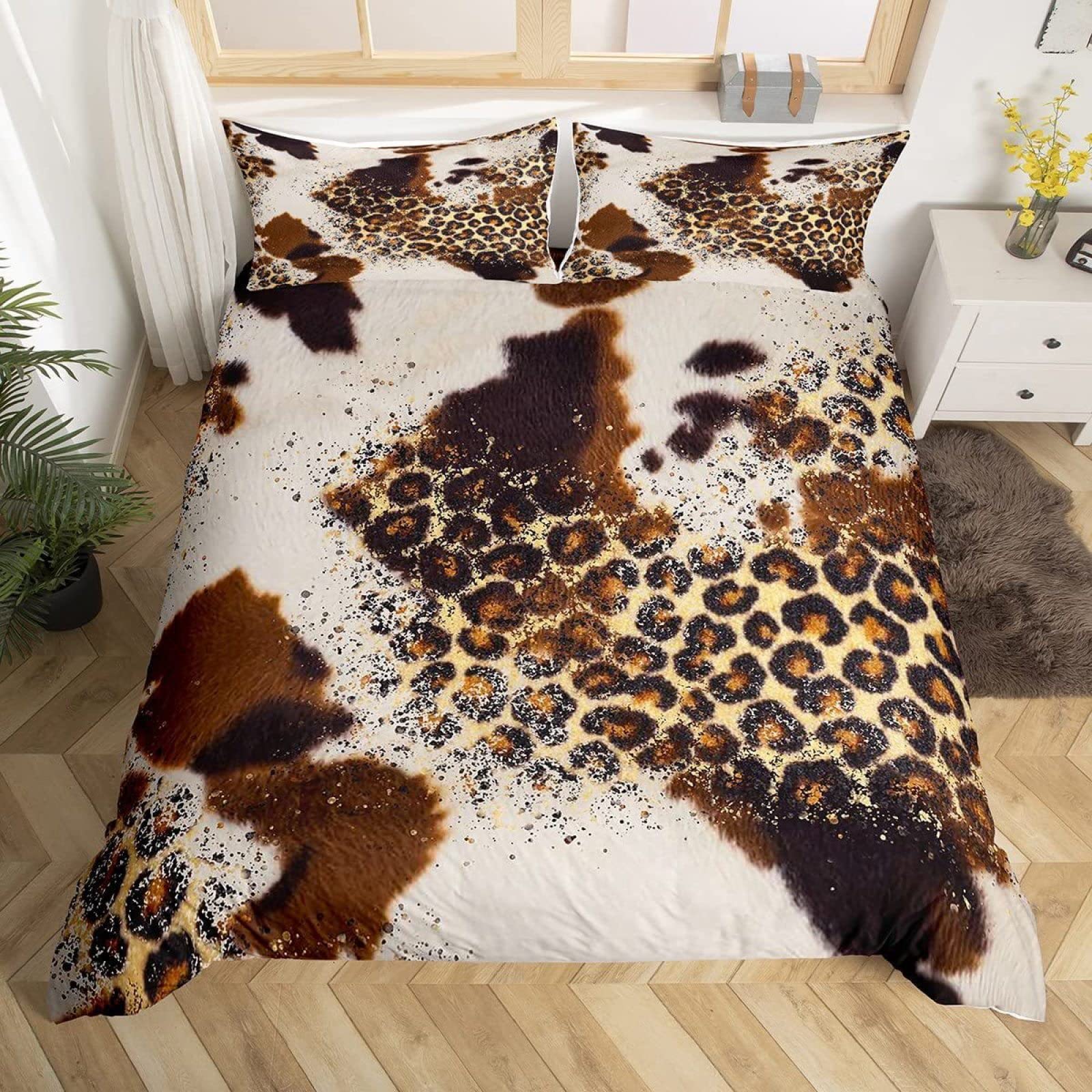 Dwetcxo King Size Duvet Cover Sets Brown Yellow Graffiti Kingsize Duvet Cover Sets Microfiber Breathable King Size Bedding Soft Bedding with Zipper Closure+2 Pillowcases 50x75cm 220x240cm