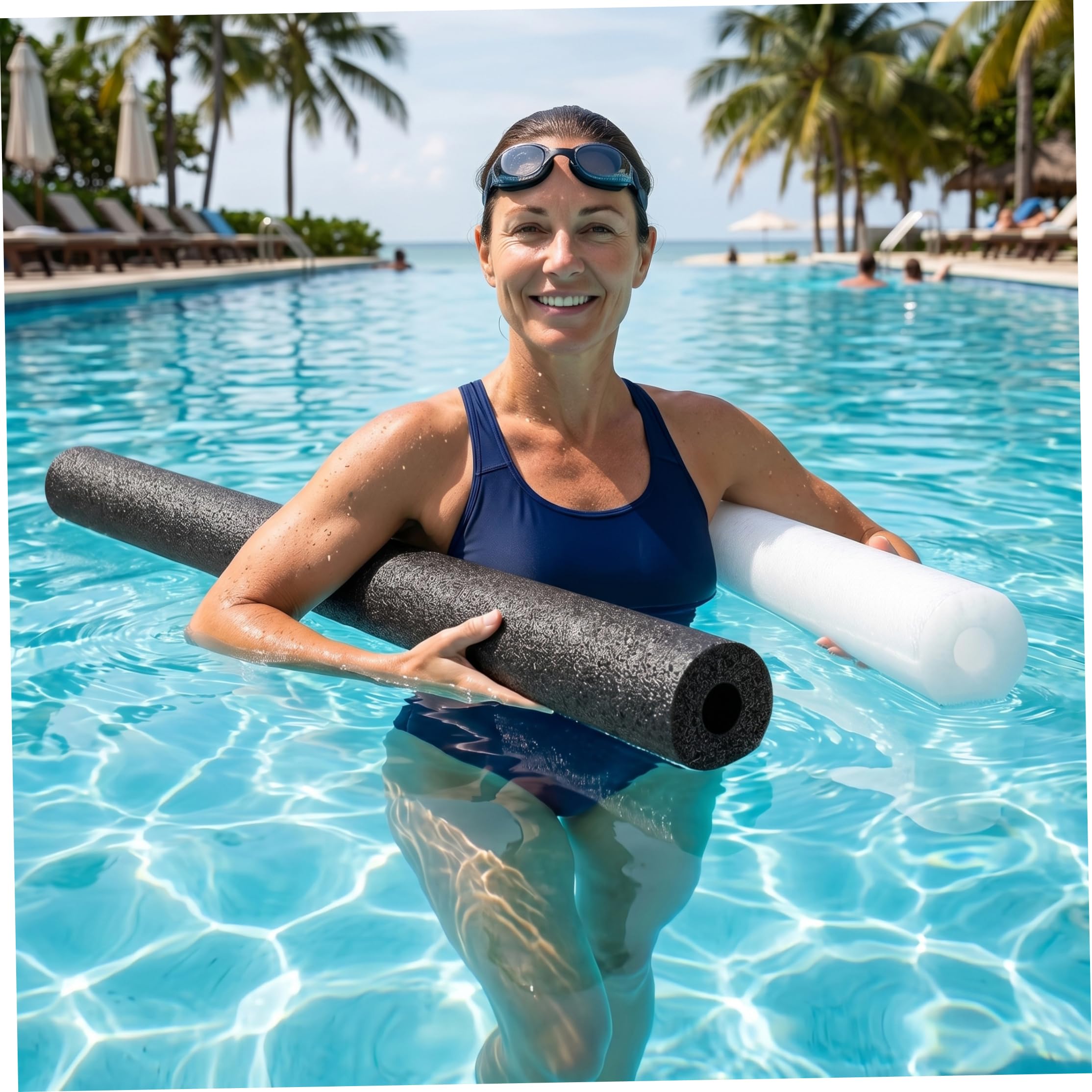 Pool Nudel 4 Pack Pool Nudeln Schaum, hohle schwimmende Nudeln Stoßdämpfend Sichere Hilfe für Wasseraktivitäten, Schwarz & Weiß