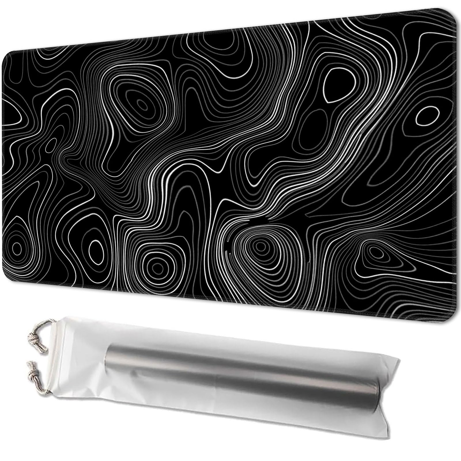 Playmat for TCG, with Free Storage Bags, Game Mat 24 x 14 inches, MTG and Board Game Mat for Cards, Ideal for Card Game Enthusiasts, Black and White Line — image 1