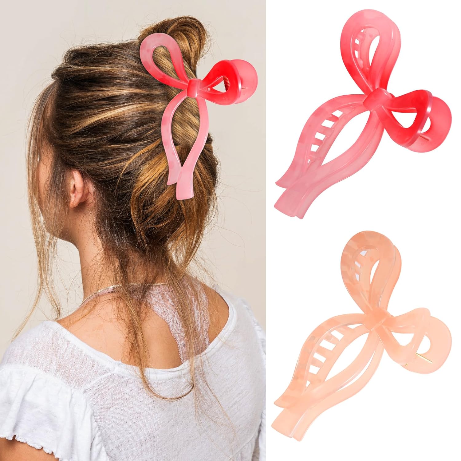 Bow Hair Claw Clips Elegant Large Hair Accessories for Women Gift for Teen Girls Trendy Butterfly Hair Clips for Thick Hair Non-slip Hair Styling Clips (Pack of 2)
