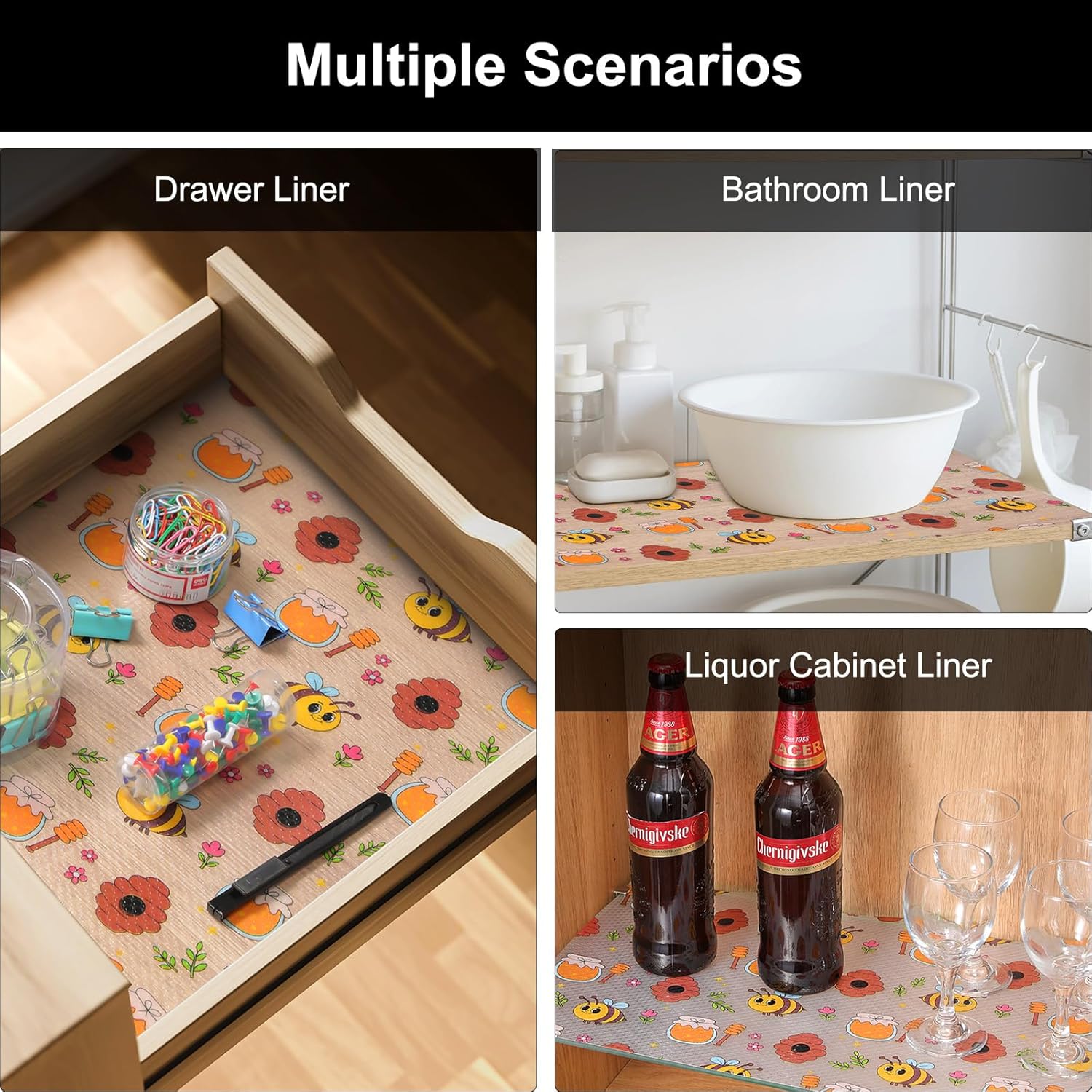 Cooyes Shelf Liner – Non-Slip Cabinet & Drawer Liner for Kitchen – Non-Adhesive Waterproof Shelf Paper with Modern Pattern – Durable EVA Cabinet Mat – Easy to Cut (Buff,11.8" W x 236" L)