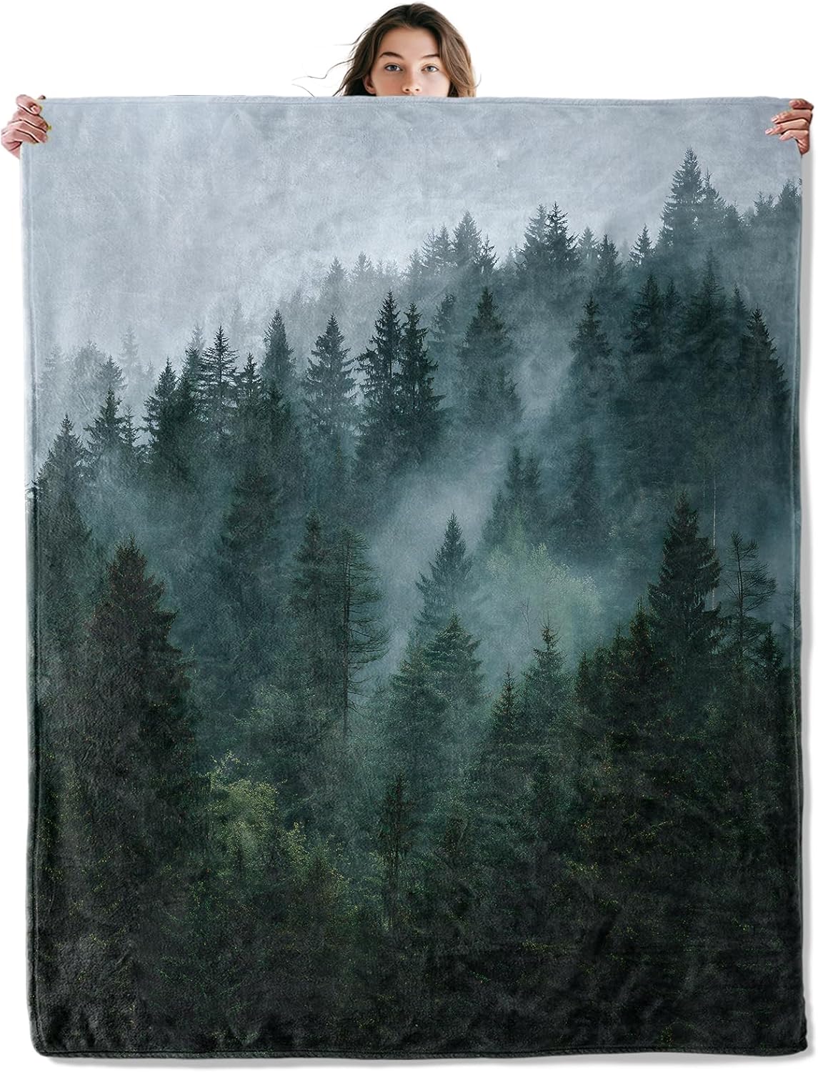 Moon Throw Blanket Soft Cozy Lightweight Flannel Blankets with Starry Night Sky and Forest Silhouette Blue Background for Nature Lovers Bedroom Dorm Office Home Decor Gifts 50x60 Inch