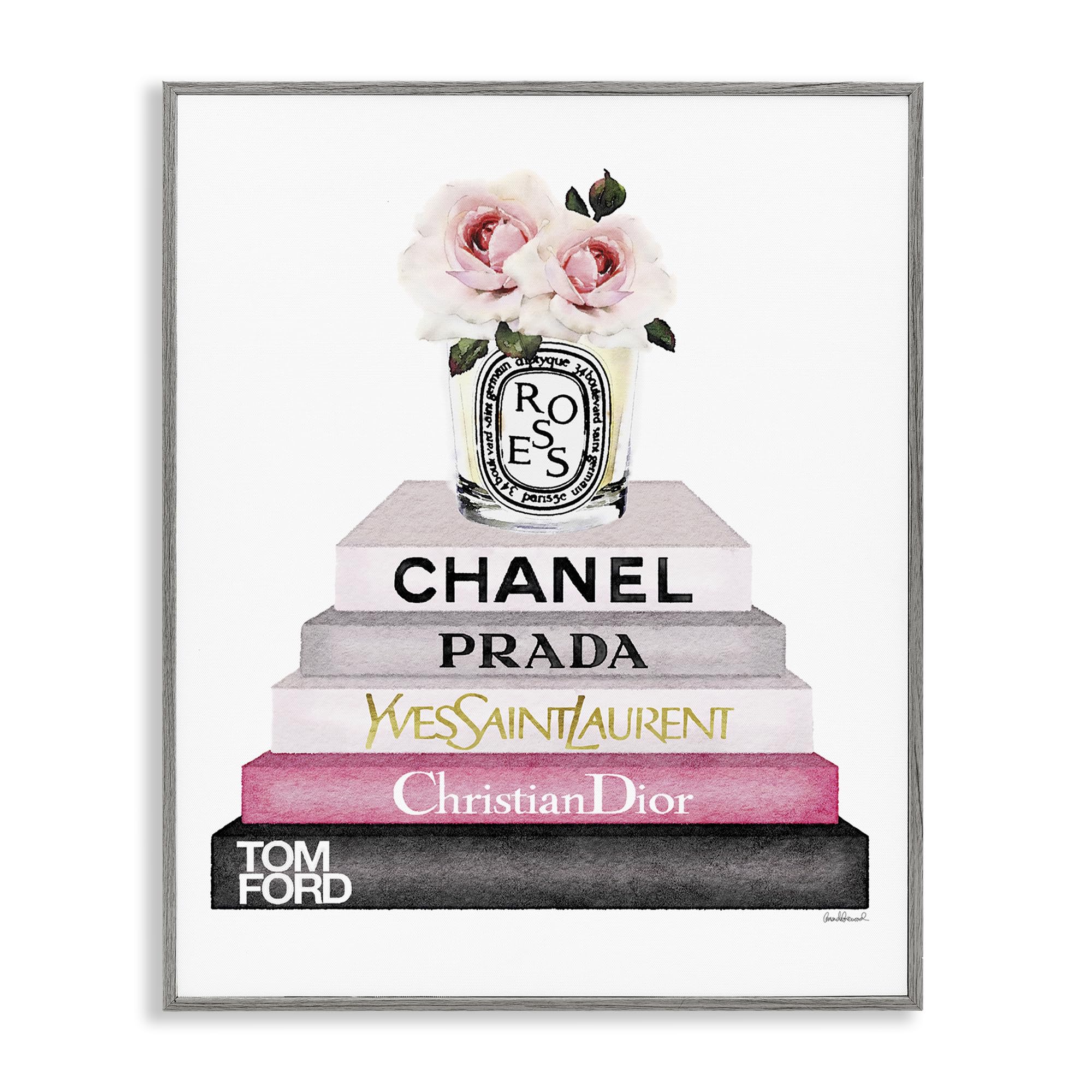 Book Stack Fashion Candle Rose, 16 x 20 Inch Framed Giclée Print