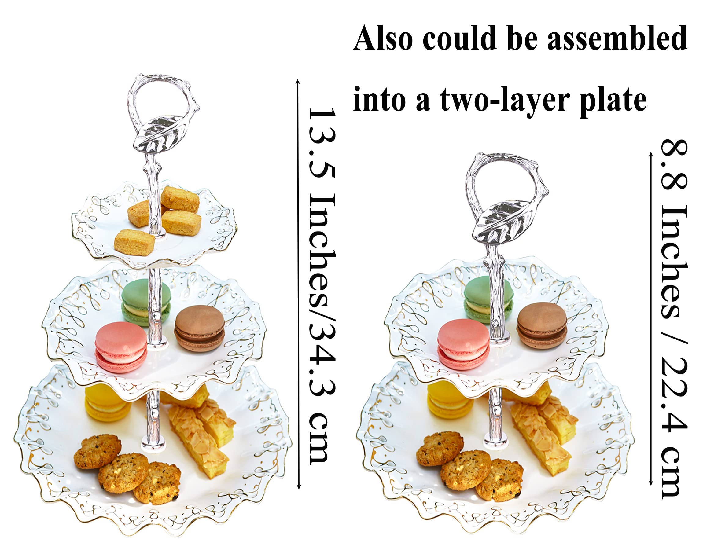 3-Tier 13.5’’ Cupcake Stand Hardware Fittings, Metal Mold Crown Holder DIY Making for Fruit Plate Cake Stand Snack Tray Replacement Parts for Tea Party Wedding Decoration (6 Sets - Silver Leaf)