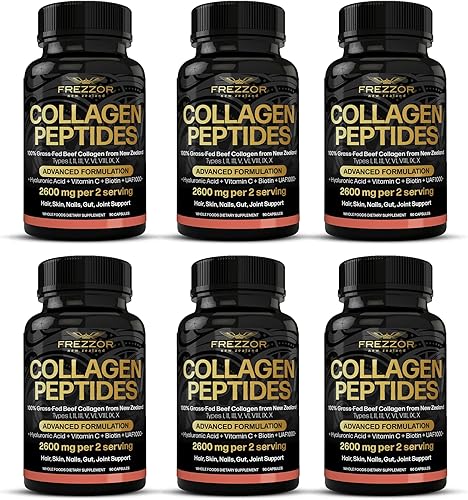 FREZZOR Péptidos de colágeno con UAF1000+, 100% fuente de ganado neozelandés alimentado con pasto, hidrolizado, articulaciones, piel, cabello y