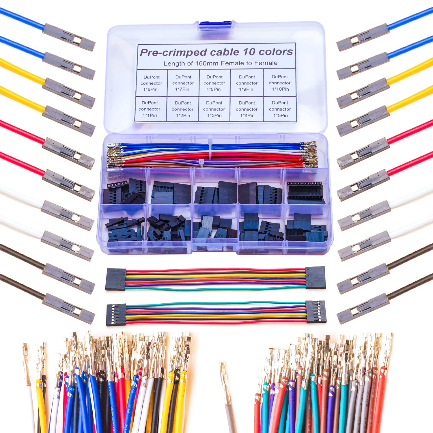 Yoeruyo Dupont Female to Female Molex Connector Kit 2.54mm with 22AWG Premium Pre-Crimped Cable,Single Row Dupont 2.5mm Pitch 1/2/3/4/5/6/7/8/9/10Pin Housing (Dupont-FF-1-10P) — image 1