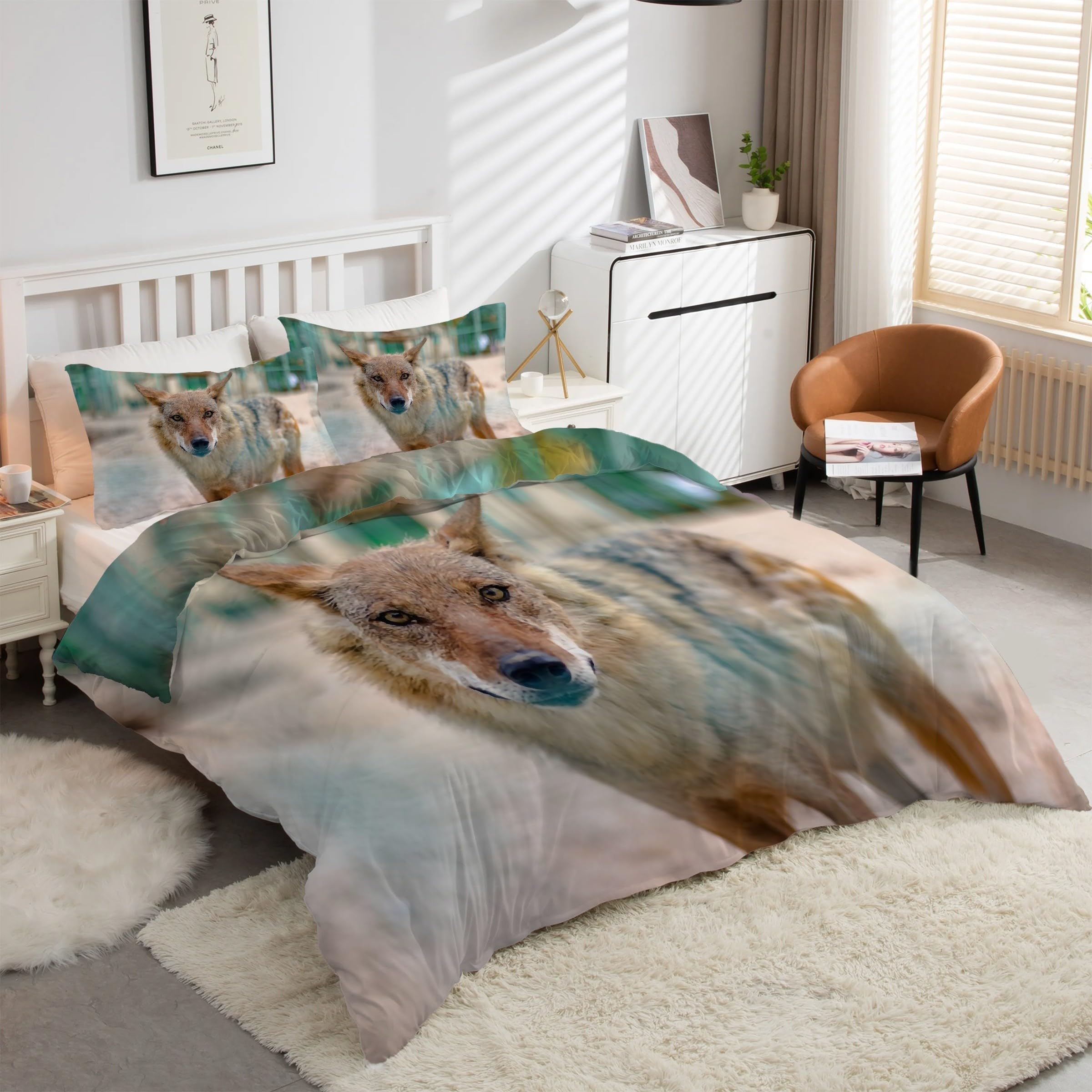 Housse de Couette 200x200 Coyote Animaux avec 2 Taies d'oreiller kK1690