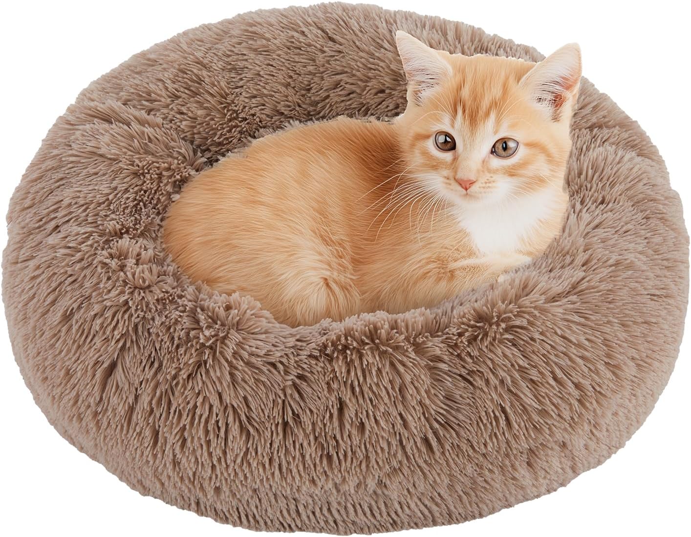 NEWBULIG 30.7x30.7 Inch Dog Bed Large Sized Dog, Donut Shape Cat Beds for Indoor Cats with Washable, Anti-Slip, Faux Fur
