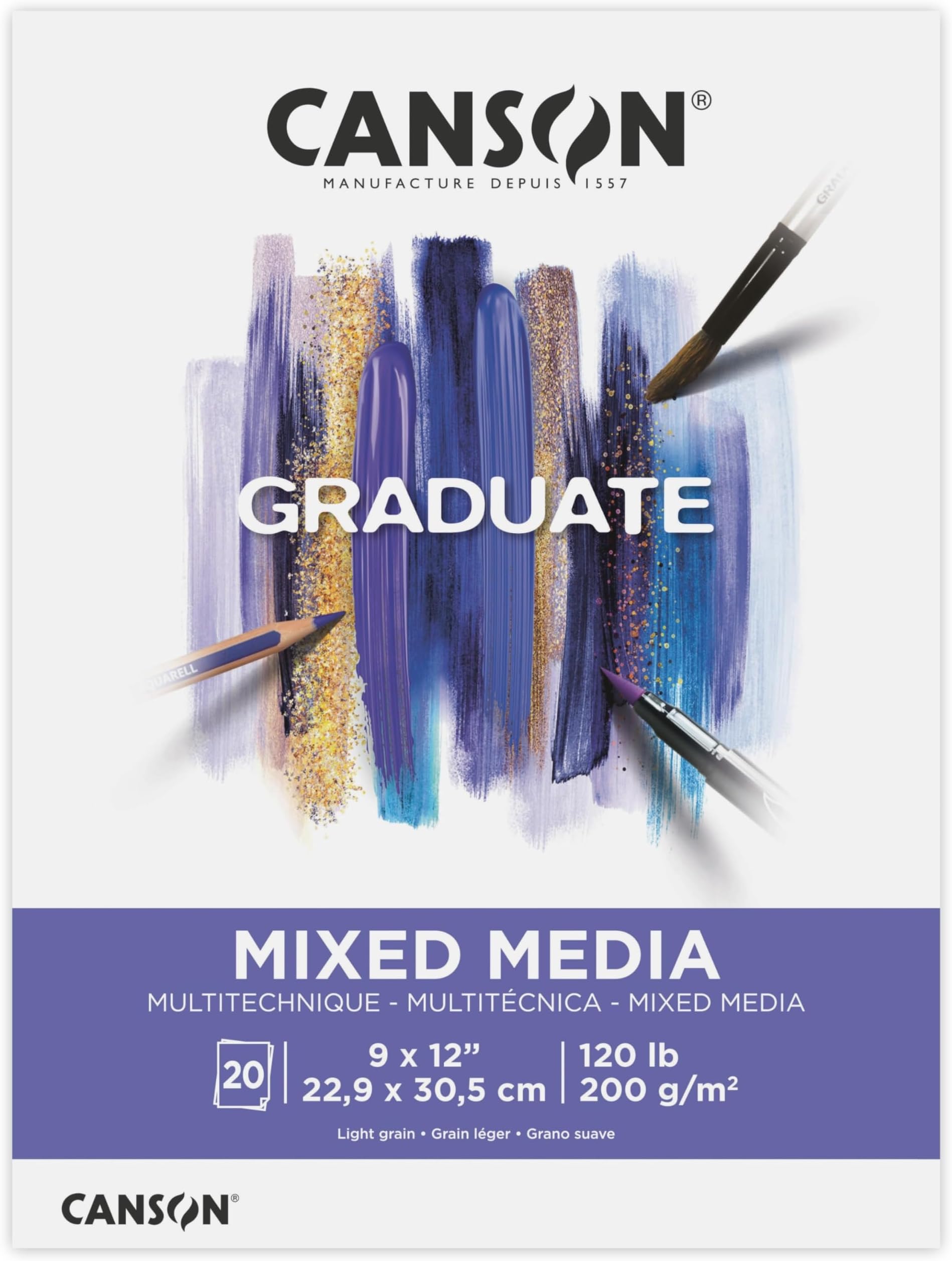 Canson Graduate Mixed Media Pad, Foldover, 9x12 inch, 20 Sheets | Artist Paper for Adults and Students - Watercolors, Mixed Media, Markers and Art Journaling
