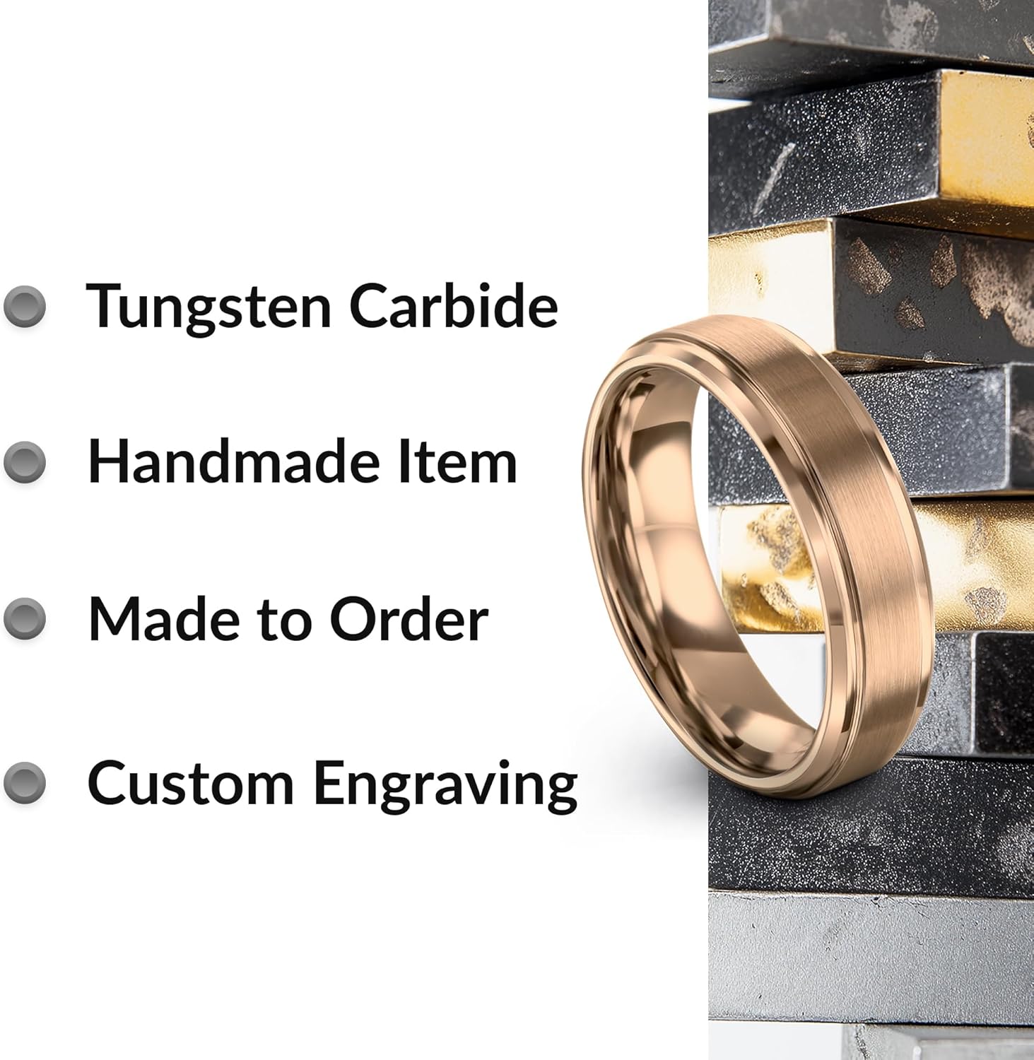 Tungsten Wedding Band Ring 6mm Men Women Comfort Fit 18k Yellow Rose Gold Grey Black Step Bevel Edge Brushed Polished