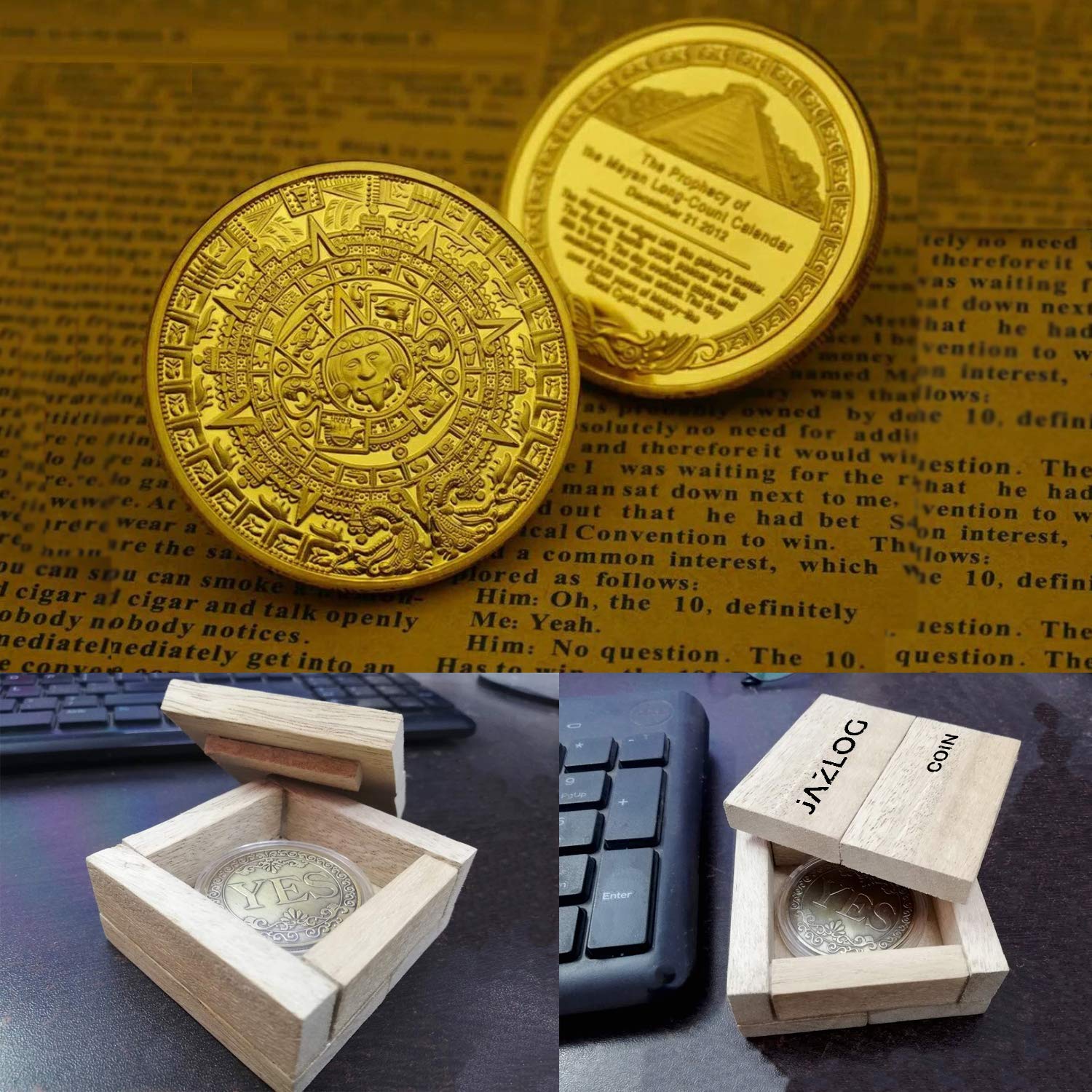 MAKNGRID Non Currency Coins Gold Plated Mayan Aztec Calendar Souvenir MAKNGRID Non Currency Coins Gold Plated Mayan Aztec Calendar Souvenir