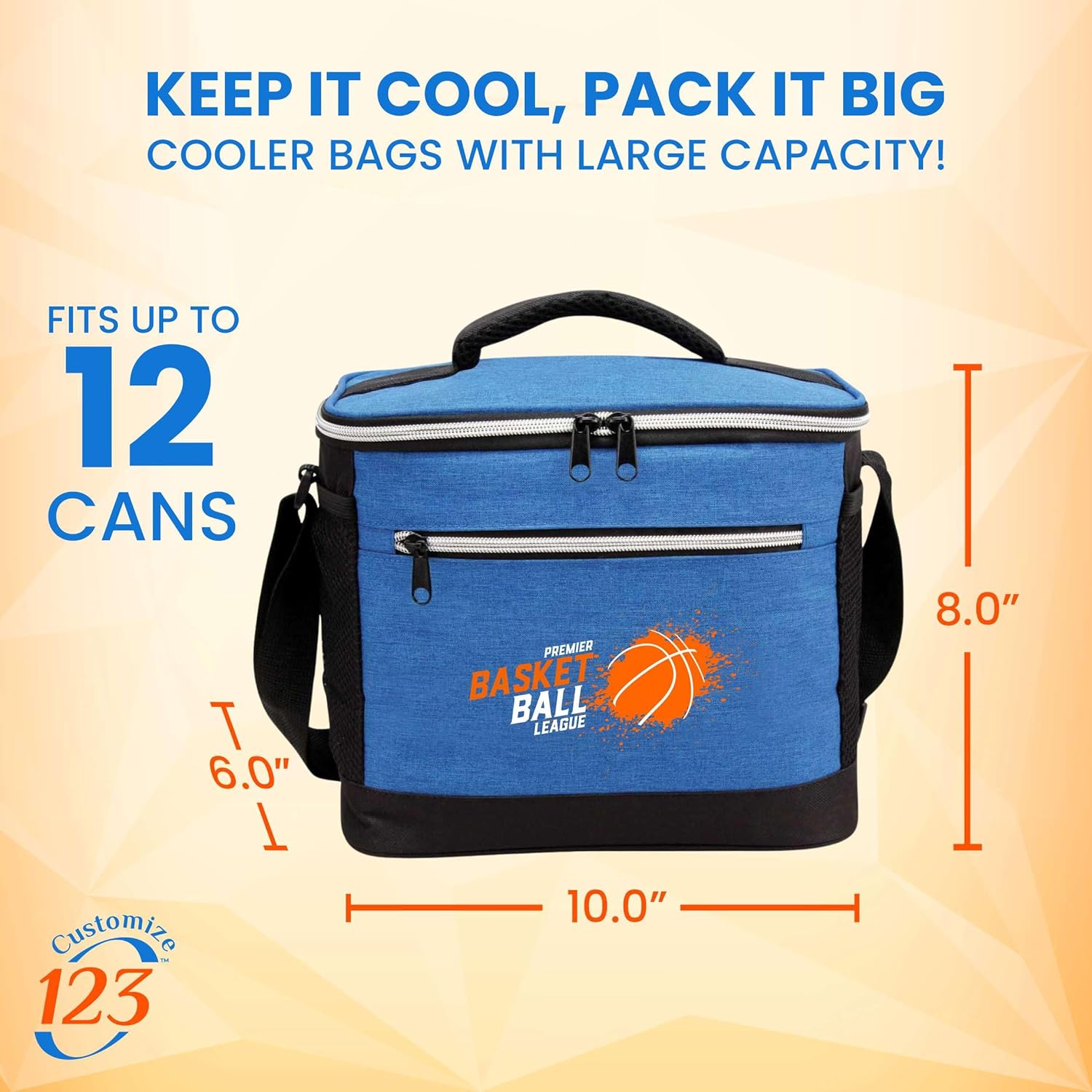 Custom Soft Cooler Bag - Personalize Your Insulated Bag | for Corporate Events or Gifts - Leak Proof Customizable Medium Portable Cooler Bag Holds 12 Beer Cans - 10 x 8 x 6