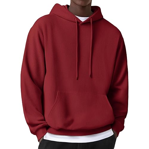COOFANDY Men's Hooded Sweatshirts Long Sleeve Casual Pullover Hoodie Waffle Knit Sweatshirt with Pocket