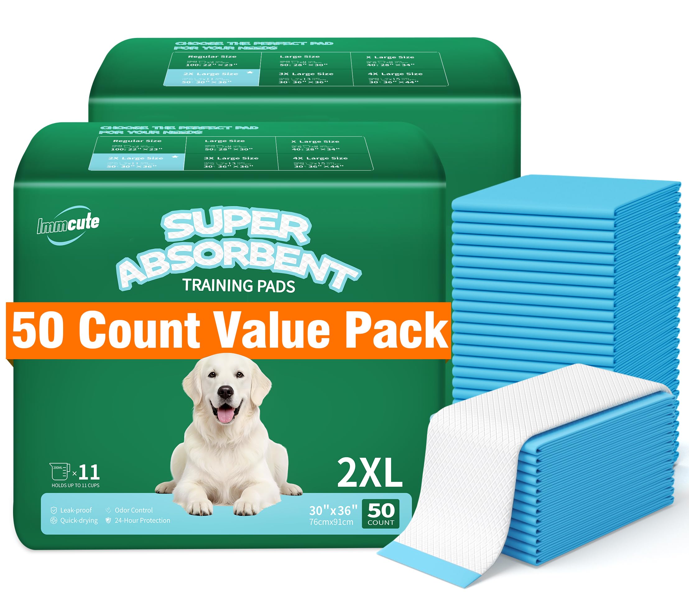 IMMCUTE 100 Pack Dog Pee Pads, 30"x36" Great Value Puppy Pads XL