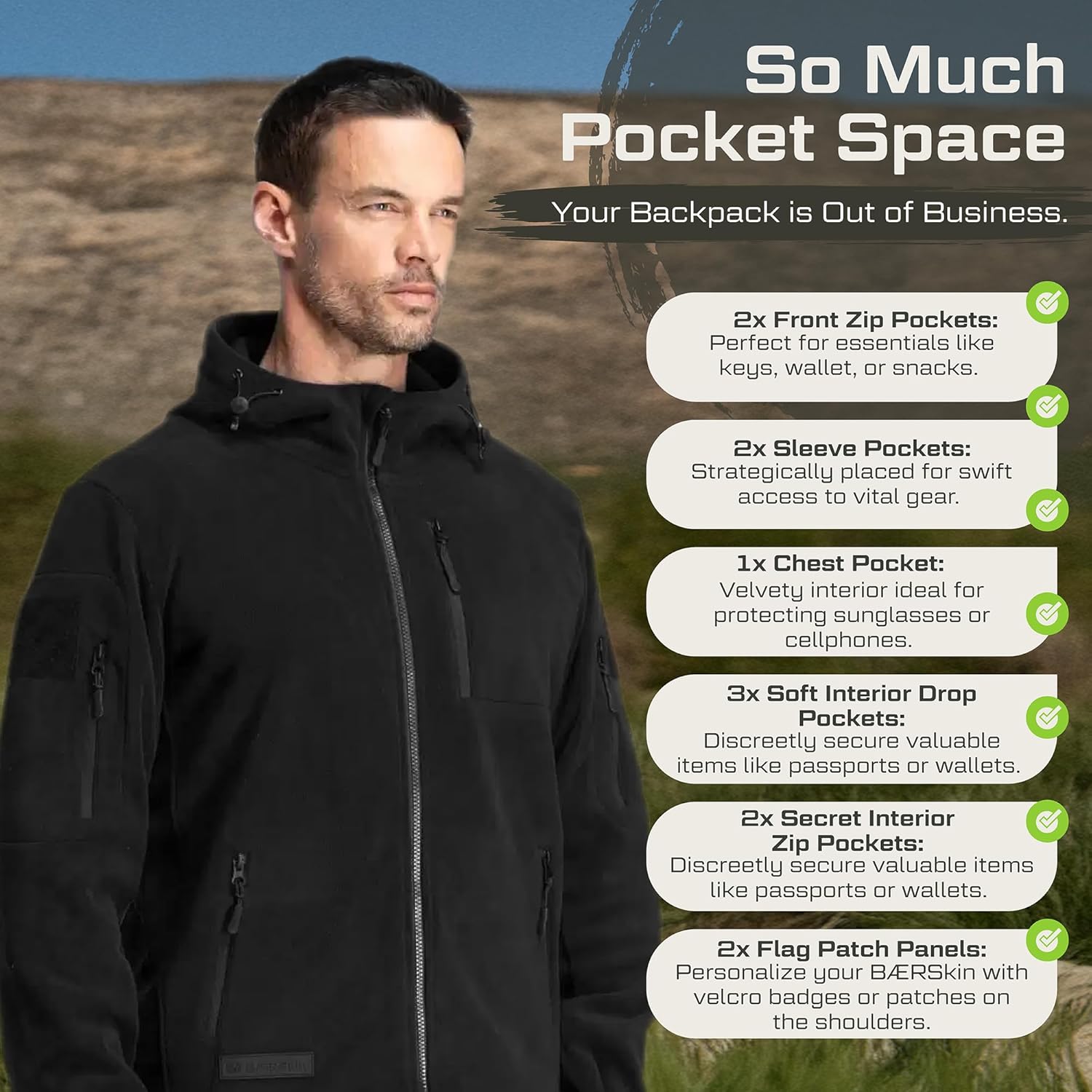 Baerskin Tactical Hoodie Jacket for Men 4.0 - Military Style Fleece Sweater for Cold, Rain, Wind or Snow - Image 3