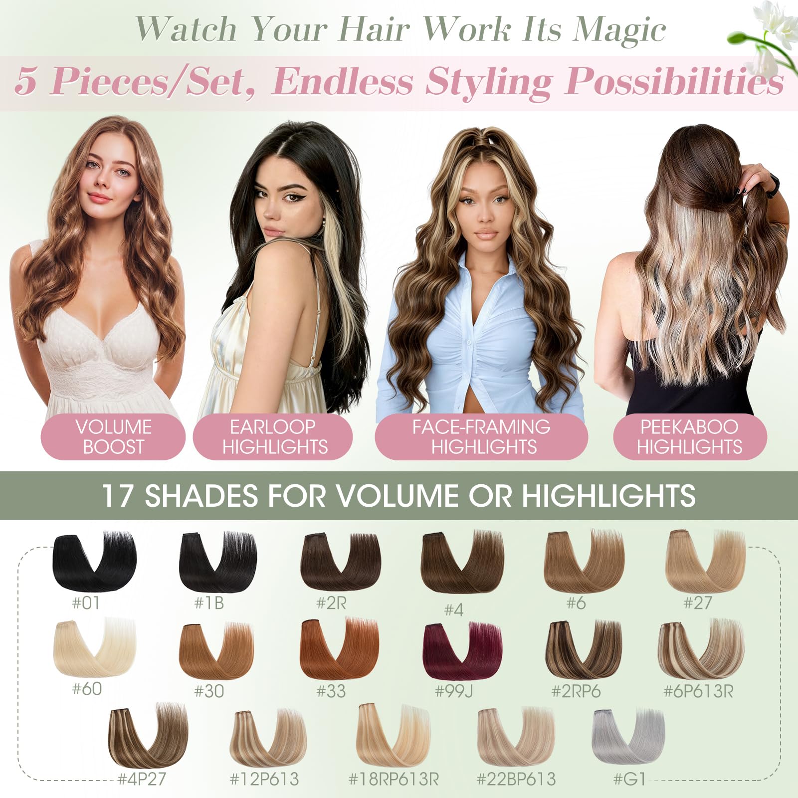 Elailite Extension Capelli Veri Clip Naturali 5 Ciocche Singole con Silk Lace 30cm 38g per Volume/Mèches #4/27 Marrone Cioccolato/Biondo Scuro