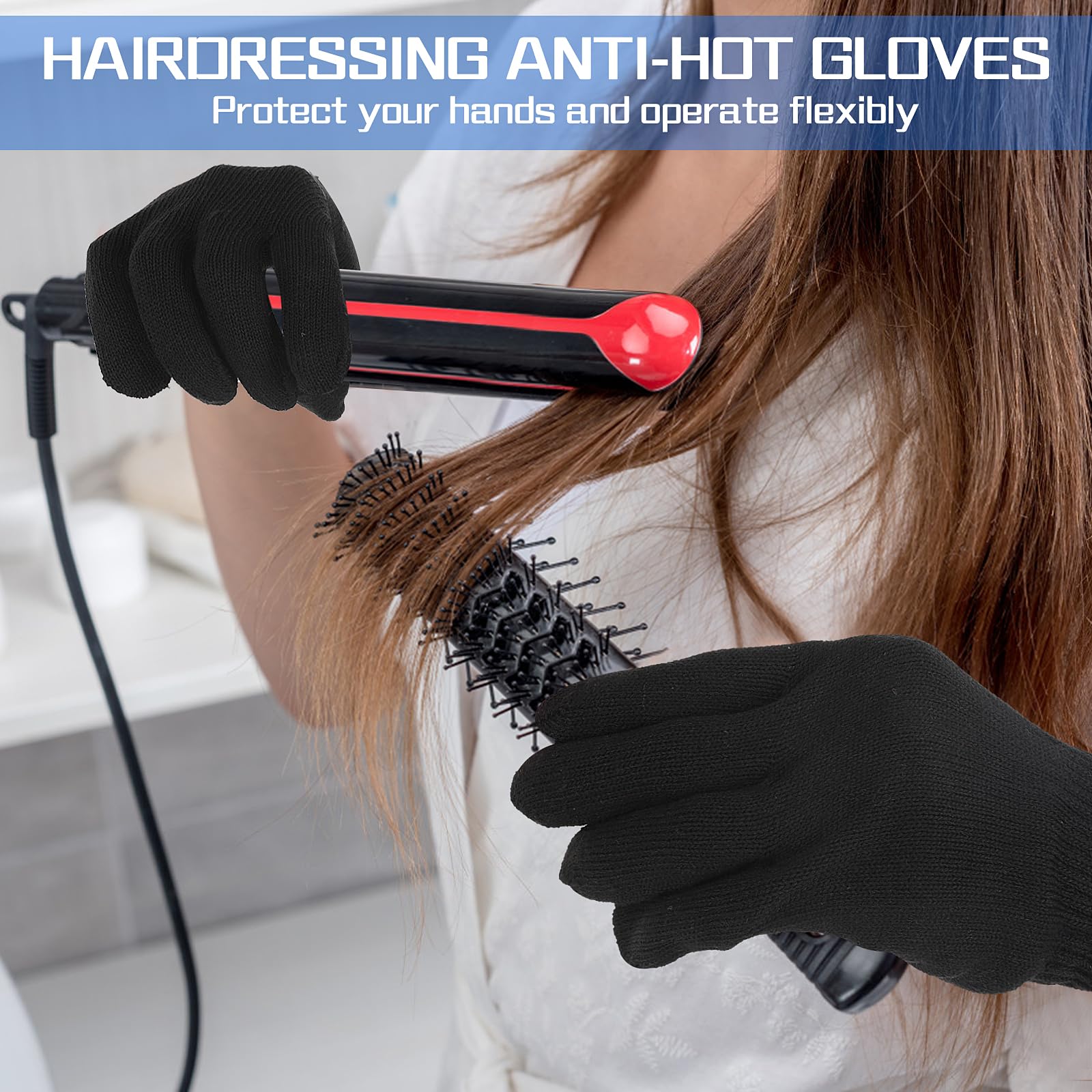 WLLHYF Lot de 2 gants professionnels résistants à la chaleur pour la coiffure - Blocage de la chaleur pour fers à friser et fers à friser - Gants résistants à la chaleur (2, bord noir)