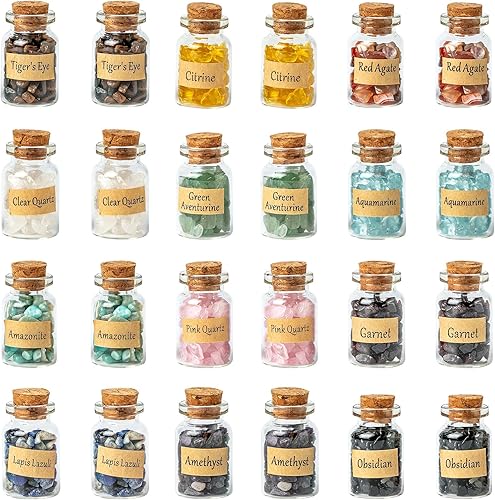 KHOCOEE 24 botellas de piedras preciosas y piedras curativas botellas de cristales curativos de chakras juego de piedras preciosas Wicca cristales
