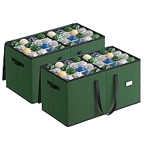 SONGMICS Contenitori per Palline di Natale, Set di 2, Scatole Decorazioni Natalizie, Coperchio e Doppia Cerniera, 16 Vassoi, Tessuto Oxford 600D, 256 Scomparti da 7,6 cm, Verde Foresta RFB043C01