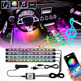 CTFIVING Car Interior Lights 2 in 1 Car LED Strip Lights with App Control 4pcs Million Color 72 LED Multicolor Music Car Atmosphere Lights with Sound Active Function （USB Port and Car Cigarettet）