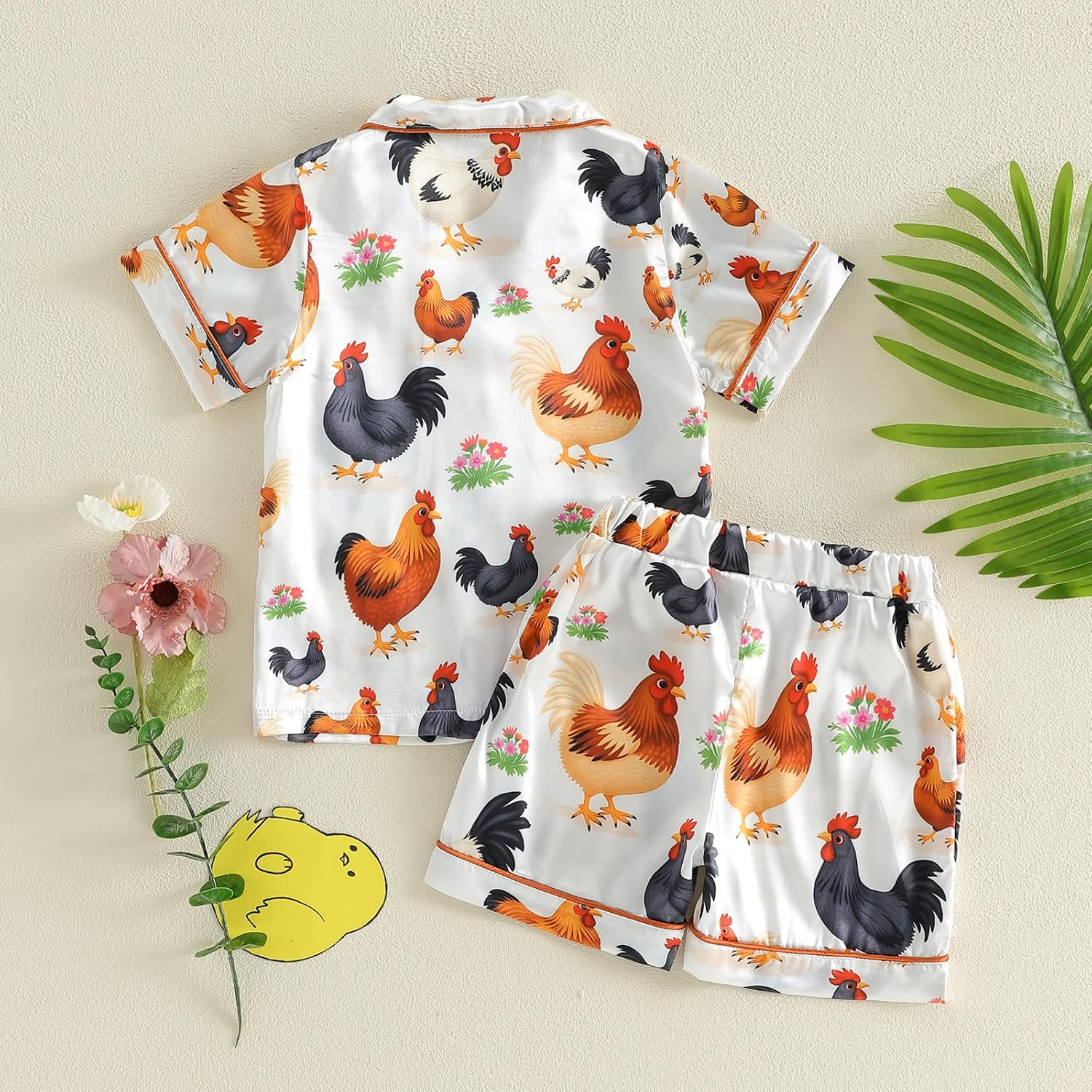 Kuriozud Toddler Baby Boy Girl Silk Stain Pajamas Set Summer Short Sleeve Button Down Shirt Top and Shorts 2pcs Pjs Sets