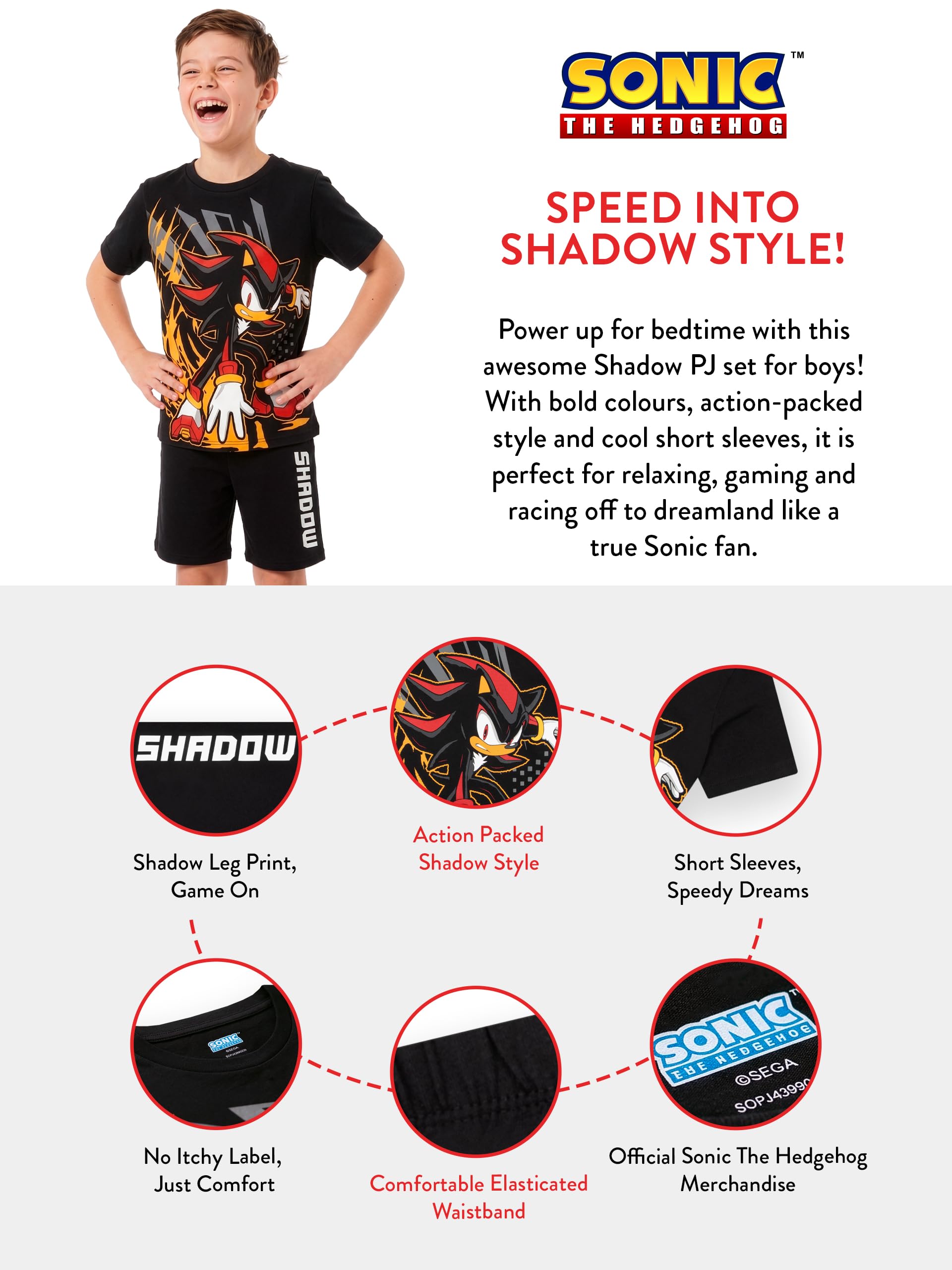 Sonic The Hedgehog Pigiama Bambino, Pigiama Ragazzo Corto Shadow The Hedgehog in Cotone
