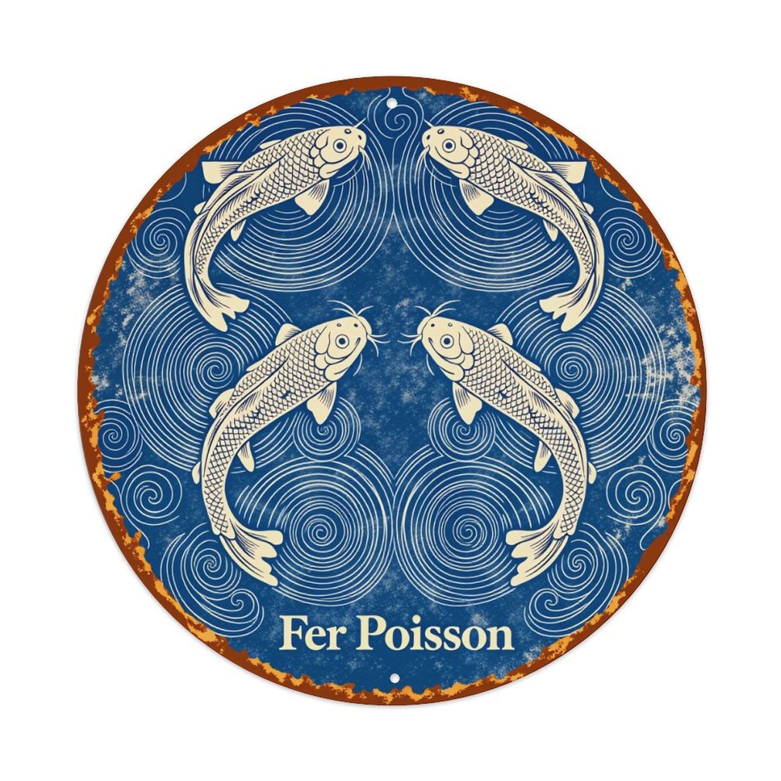 Four Koi Fish Blue Swirls Metal Tin Sign Vintage Garden Bedroom Cafe Bar Man Cave Home Wall Decor Metal Poster 8x8 inches