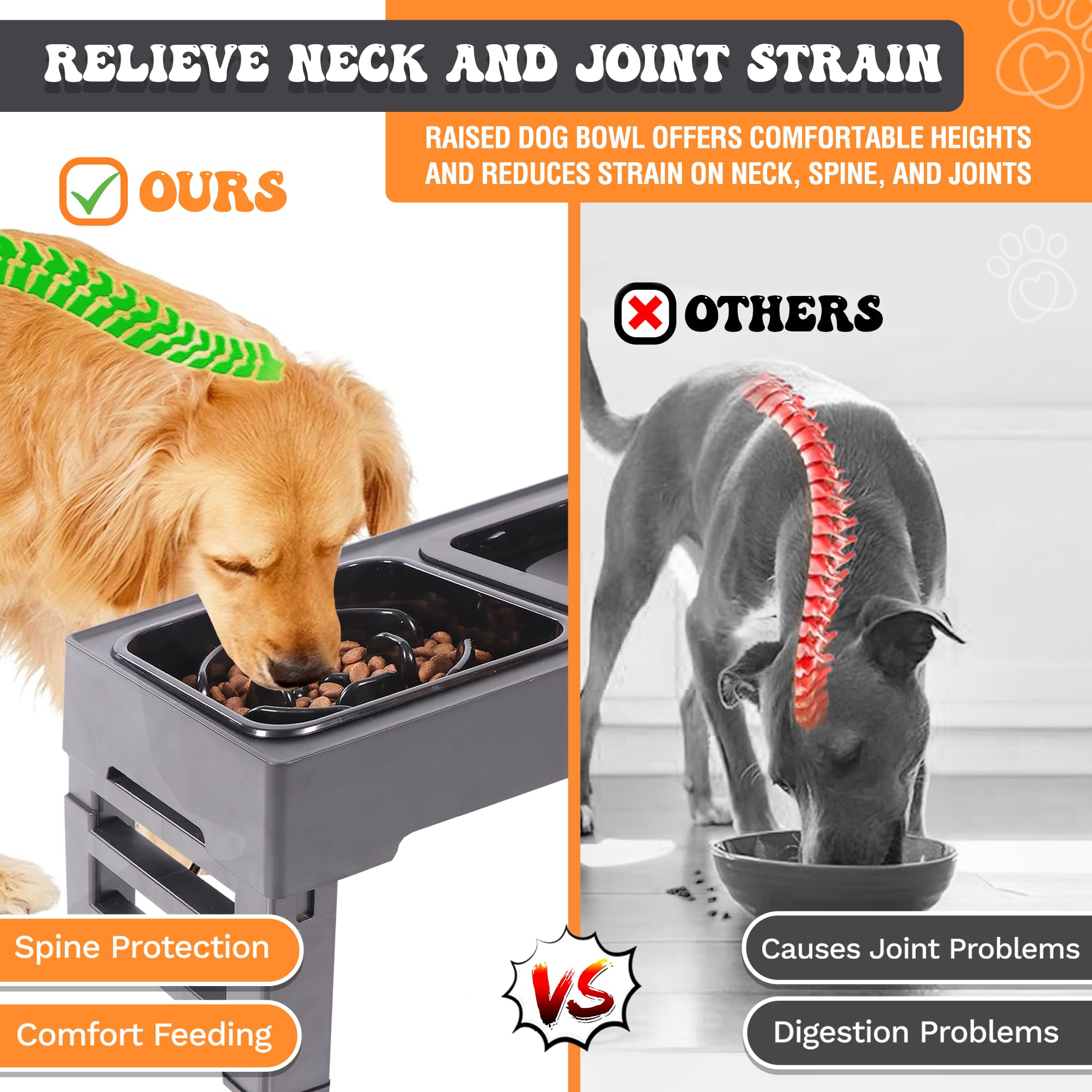 Cuencos elevados para perros de 4 alturas ajustables con cuenco de agua antiderrames y comedero lento, cuencos antideslizantes para alimentos y agua para perros grandes, medianos y pequeños,