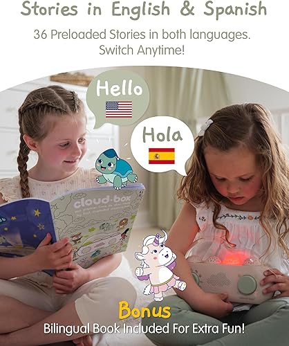 Miniatura 3 de Cloud b CloudBox - My First Dreambox (inglésespañol)  Proyector de luz nocturna y narrador  36 historias originales, 8 melodías y 8 ruidos blancos