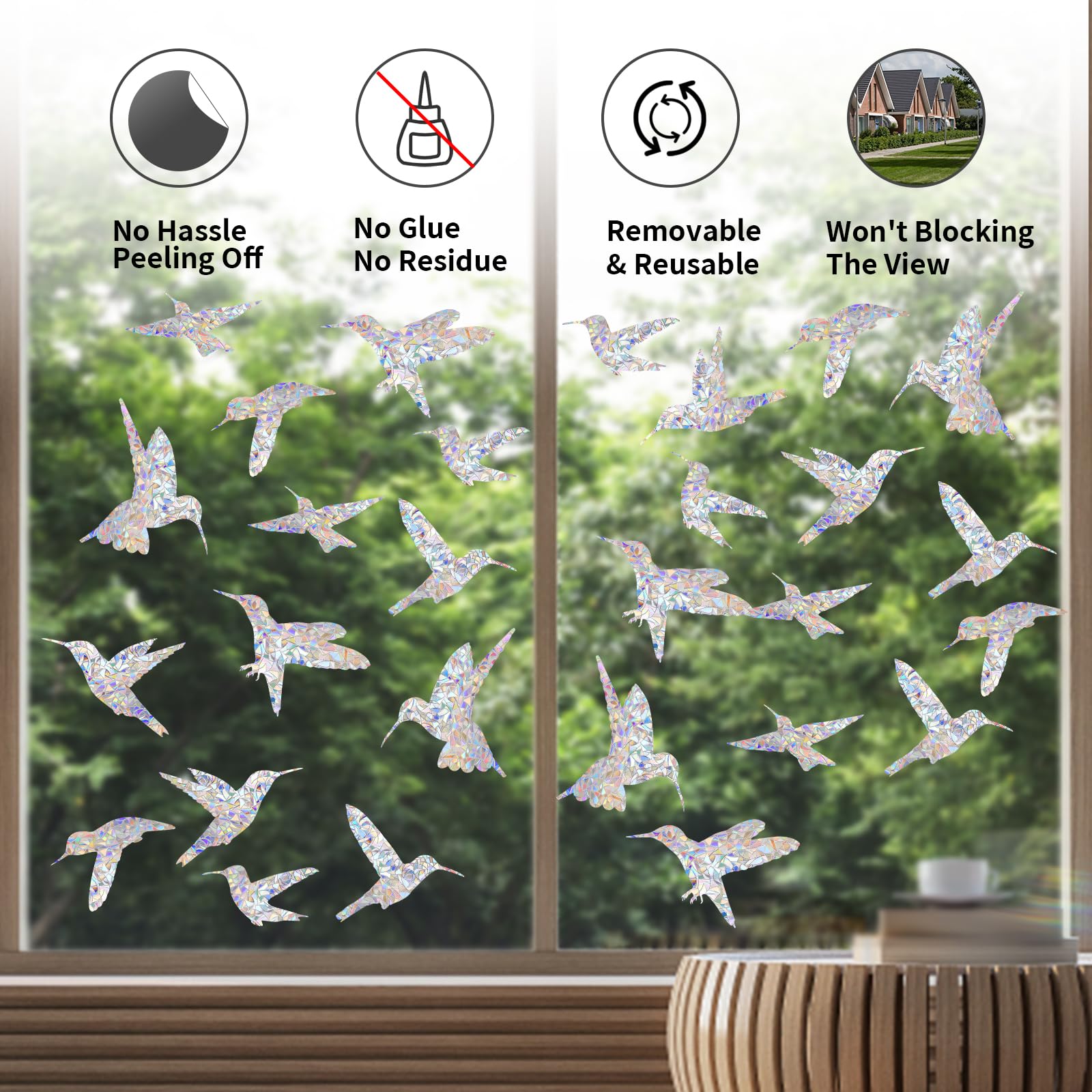 Calcomanías De Ventana De Búho Para Golpes De Pájaros, Calcomanías Anticolisión Para Salvar A Los Pájaros De Colisiones De Ventanas, Vinilo Prismático No Adhesivo, Calcomanías De Arcoíris