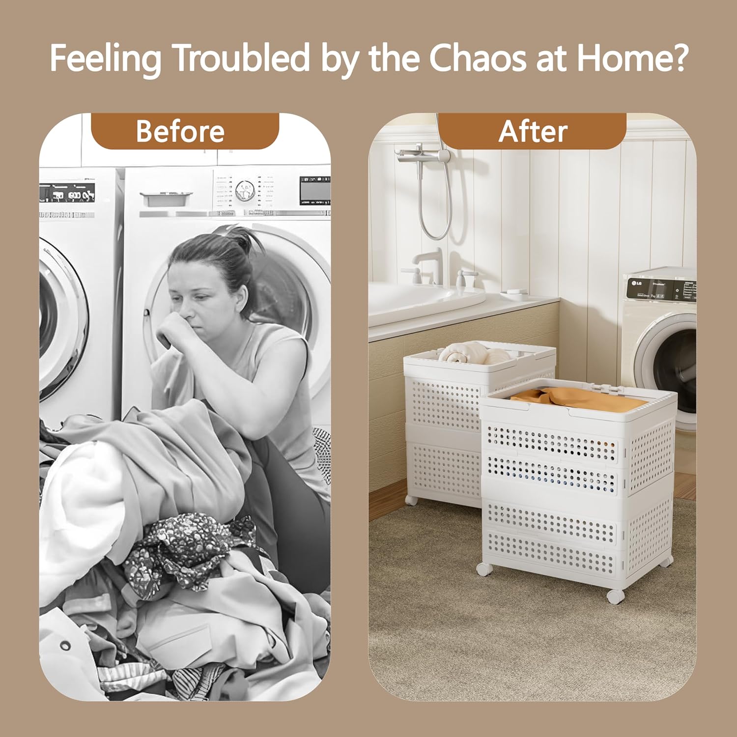 Proarea Collapsible Laundry Basket with Wheels & Handle — Large Stackable Laundry Hamper, Portable Laundry Tote & Clothes Organizer for Bathroom, Bedroom, Laundry Room 3Layer