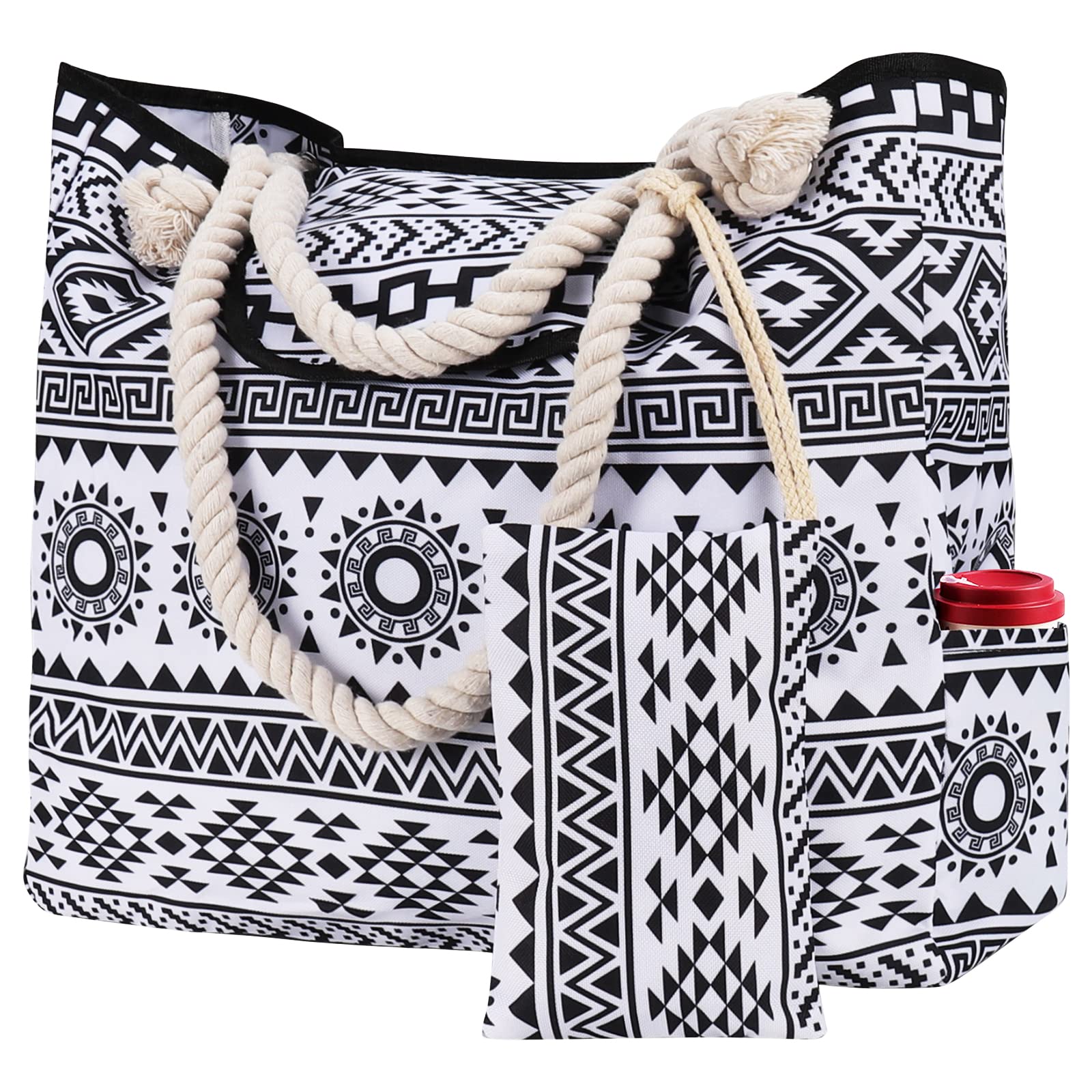 GuKKK Bolsa de Playa, Bolsa de Playa para Mujer, Bolso de Playa Grande Impermeable con Cremallera, Bolso Grande con Asa de Cuerda, Niña Mujer Bolsas de Viaje Bolsos, para Playa, Compras