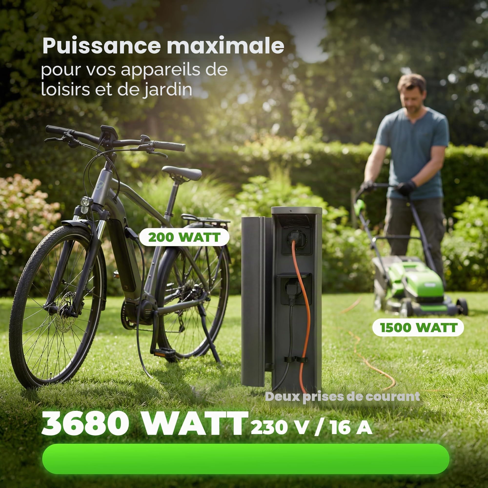 Novatool Tour de prise 2 prises extérieures rondes avec ouverture IP44 - Prise de courant extérieure - Colonne de prise de courant - Anthracite
