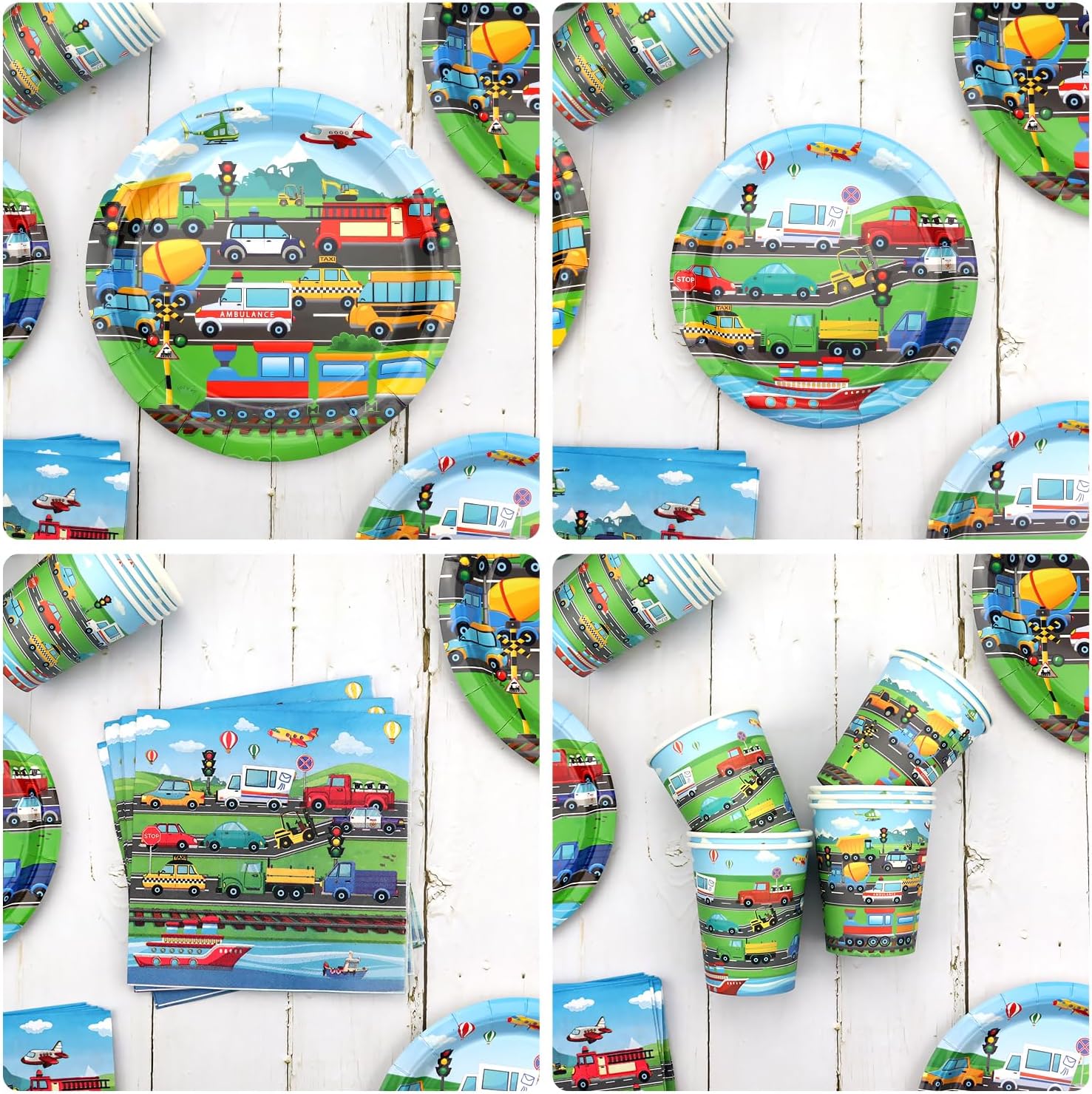 Transportation Birthday Party Decorations - Transportation Party Supplies, Plates Cups Napkins Tablecloth Happy Birthday Banner Balloon Cake Toppers for Truck Cars Construction Party Supplies - Image 4