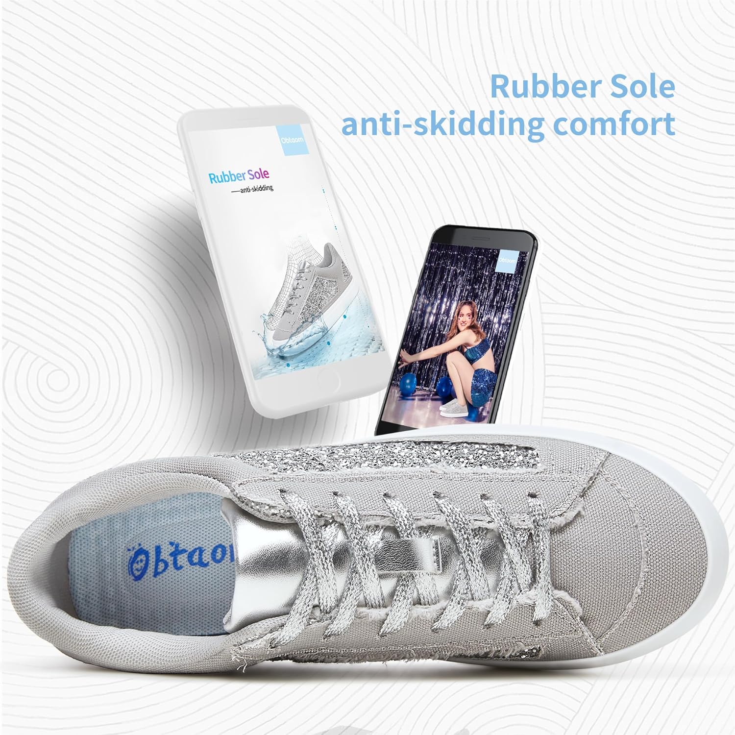 Obtaom Women Glitter Sneakers Sparkly Sequin Canvas Fashion Sneakers Comfortable Lace Up Shiny Bling Shoes for Wedding Party - Image 4