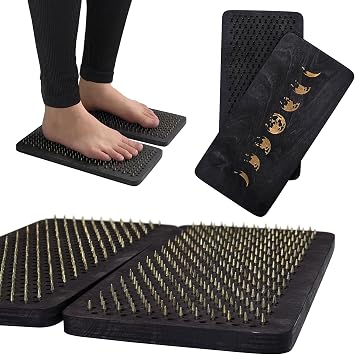 Sadhu board, Wooden Yoga Board for Acupressure and Meditation with Nails for Deep Tissue Massage, Acupuncture Massage, Nails Distance 0.39 In 10 mm ebony-moon, 0.39