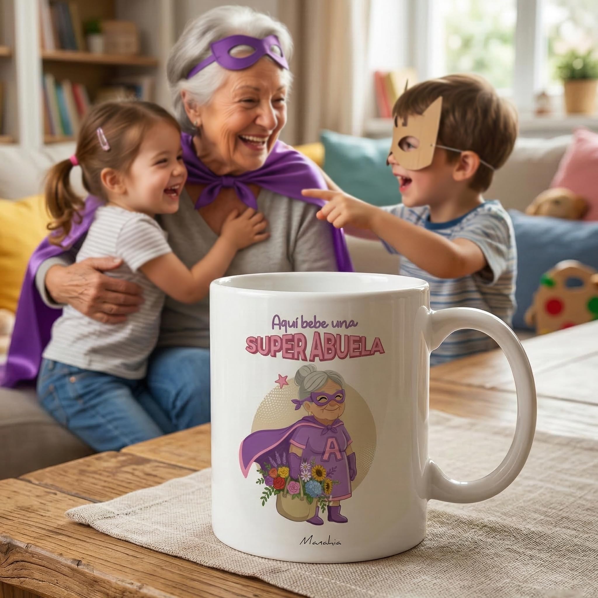 Manahia - Taza Abuelita - Aquí bebe una super abuela | Regalo Original Nietos, Superabuela - Idea Sorpresa Cumpleaños, Día de la madre, Navidad | Caja Regalo Kraft — view 2