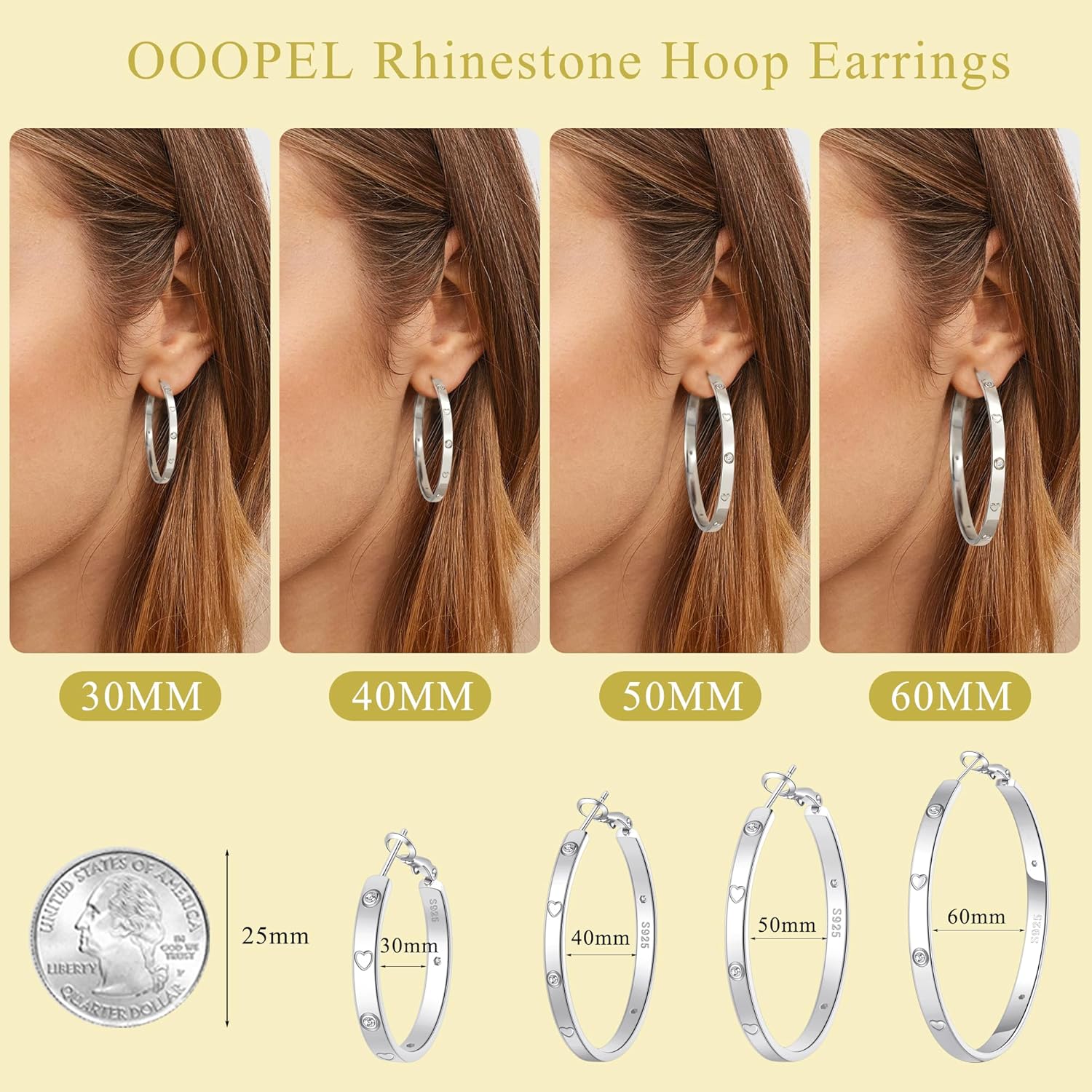 OOOPEL Sterling Silver Hoop Earrings for Women Gold Silver Large Hoops with Zirconia and Heart Engraving Hypoallergenic 4mm Wide Big Hoop Earrings for Women (30/40/50/60mm) - Image 5