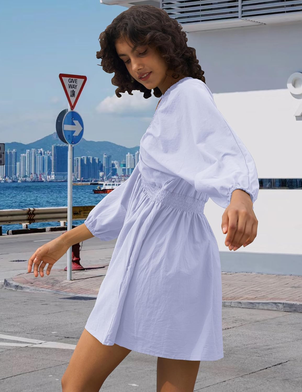 Women's Sexy Long Sleeve V Neck Tunic Dress Casual Loose Flowy Mini Swing Shift Dresses - Image 4