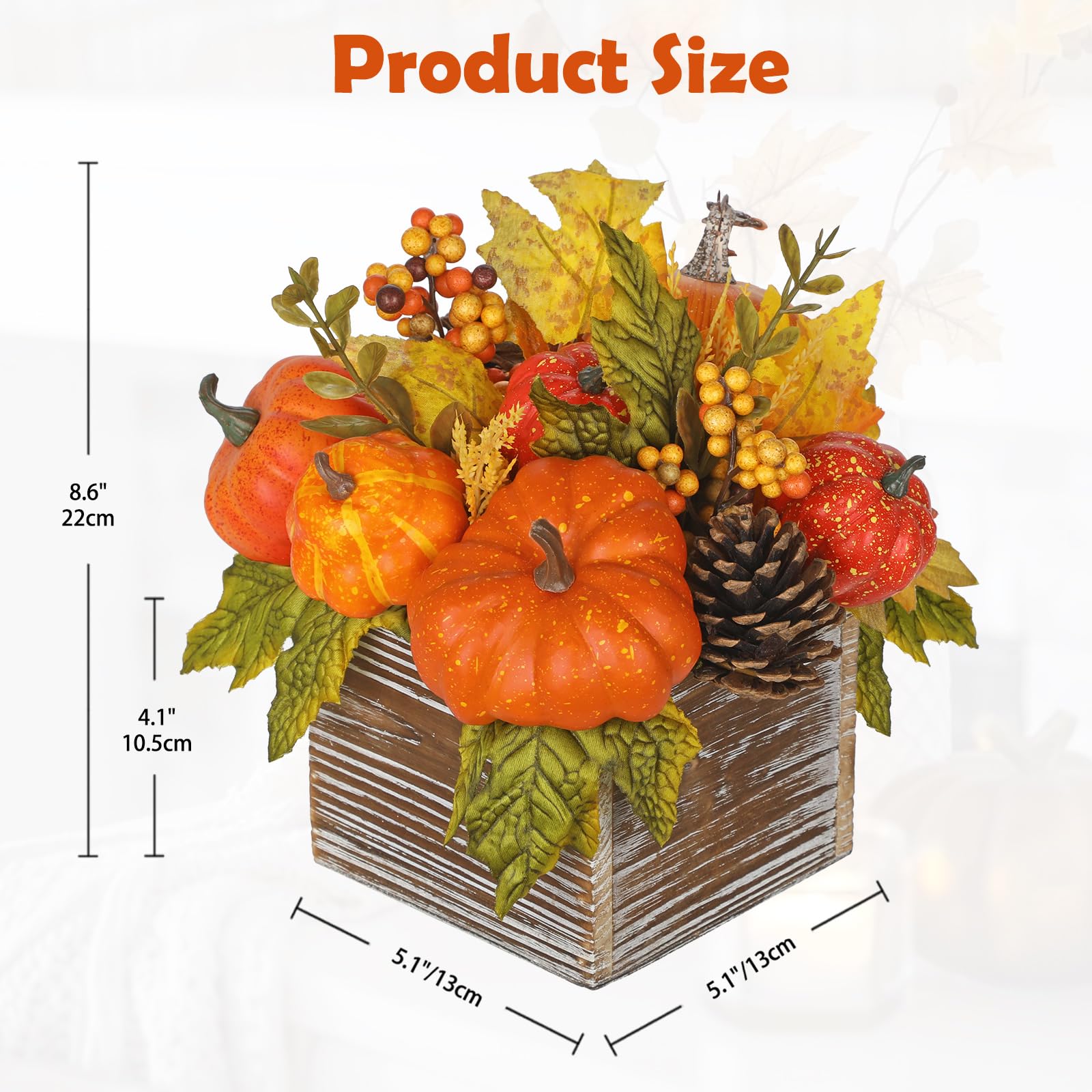 Décoration d'automne dans un vase en bois avec feuilles d'érable | Décoration d'automne citrouille avec pommes de pin, centre de table pour mariage d'automne, décoration d'intérieur d'automne