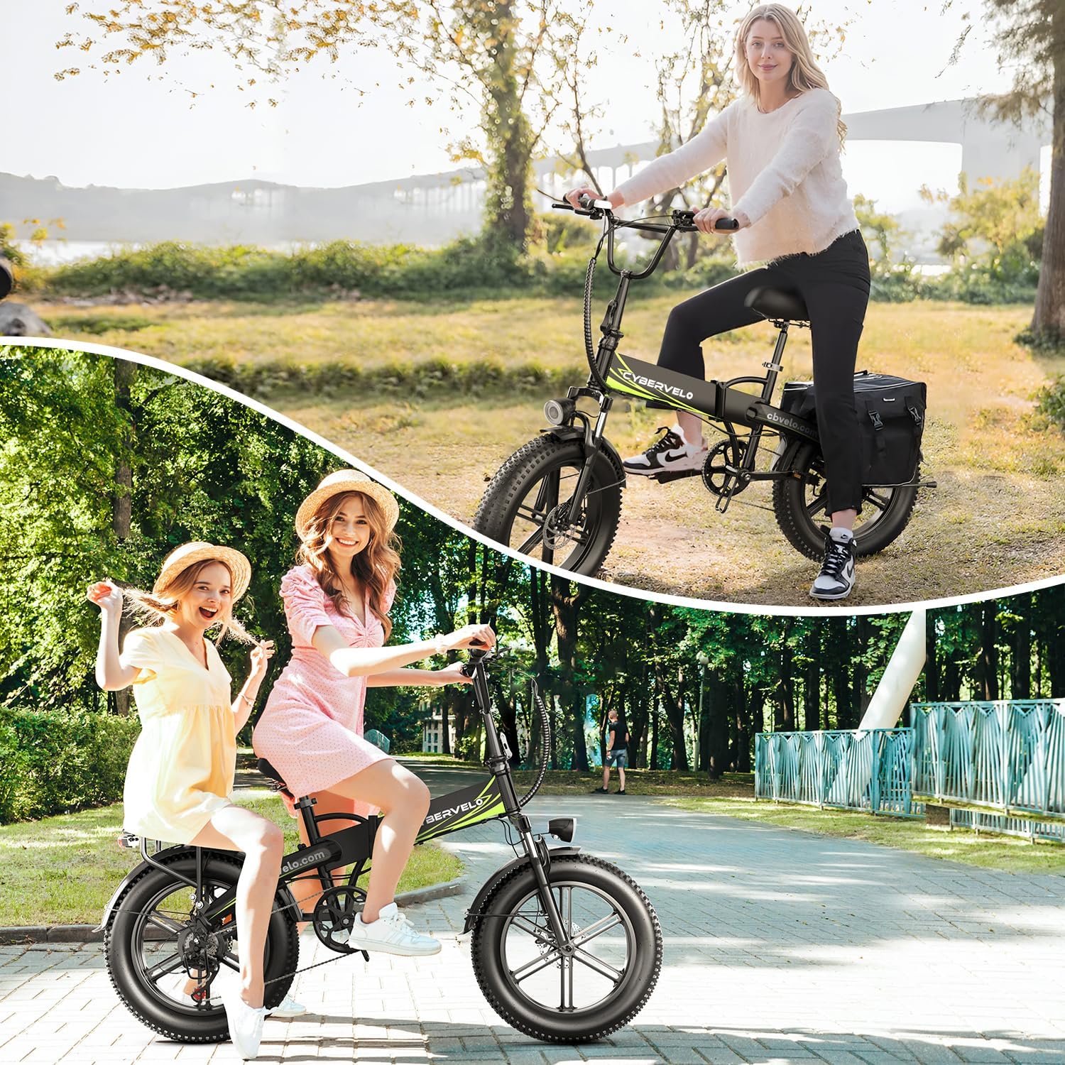 1000W Folding Electric Bike, 48V 20AH Removable Large Capacity Battery E-Bike, 30+MPH, 80 Miles Max Range, 20 Inch Fat Tire Adult Electric Bicycle, Long Range White Classic Folding Model